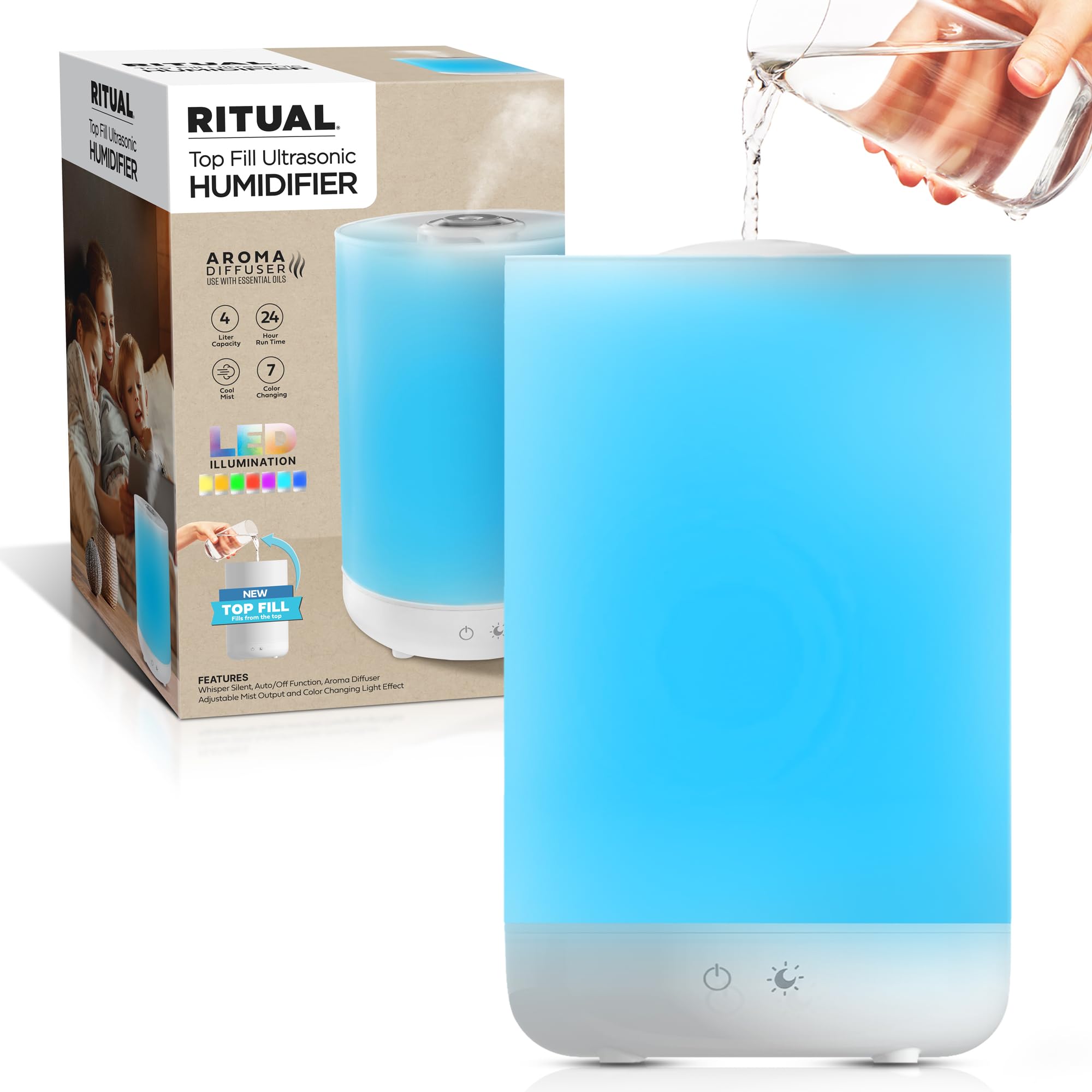 Bell+Howell 4L Top Fill Humidifiers For Bedroom, Color Changing Air Humidifier For Large Room, Cool Mist Humidifiers For Bedroom