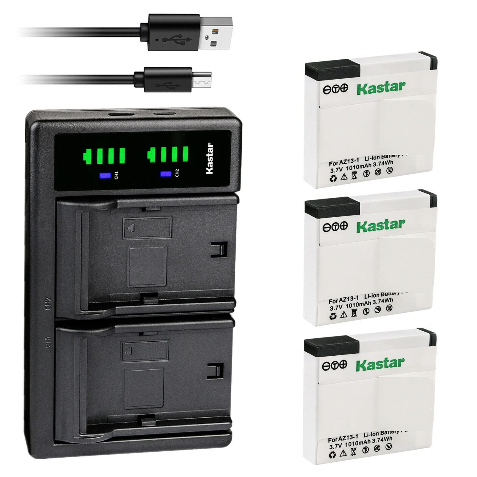 Kastar 3-Pack Battery and LTD2 USB Charger Compatible with Xiaomi YI AZ13-1, AZ13-2 Battery, Xiaomi Yi Action Camera, Yi 1 Actio