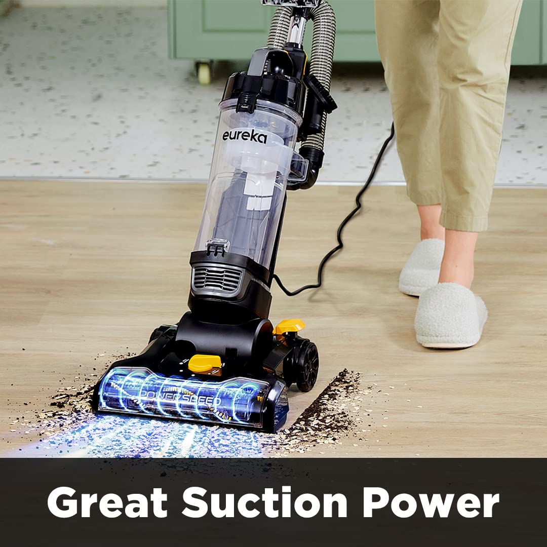 Eureka Powerspeed Lightweight Powerful Upright Vacuum Cleaner For Carpet And Hard Floor, Pet Turbo, Black,Yellow