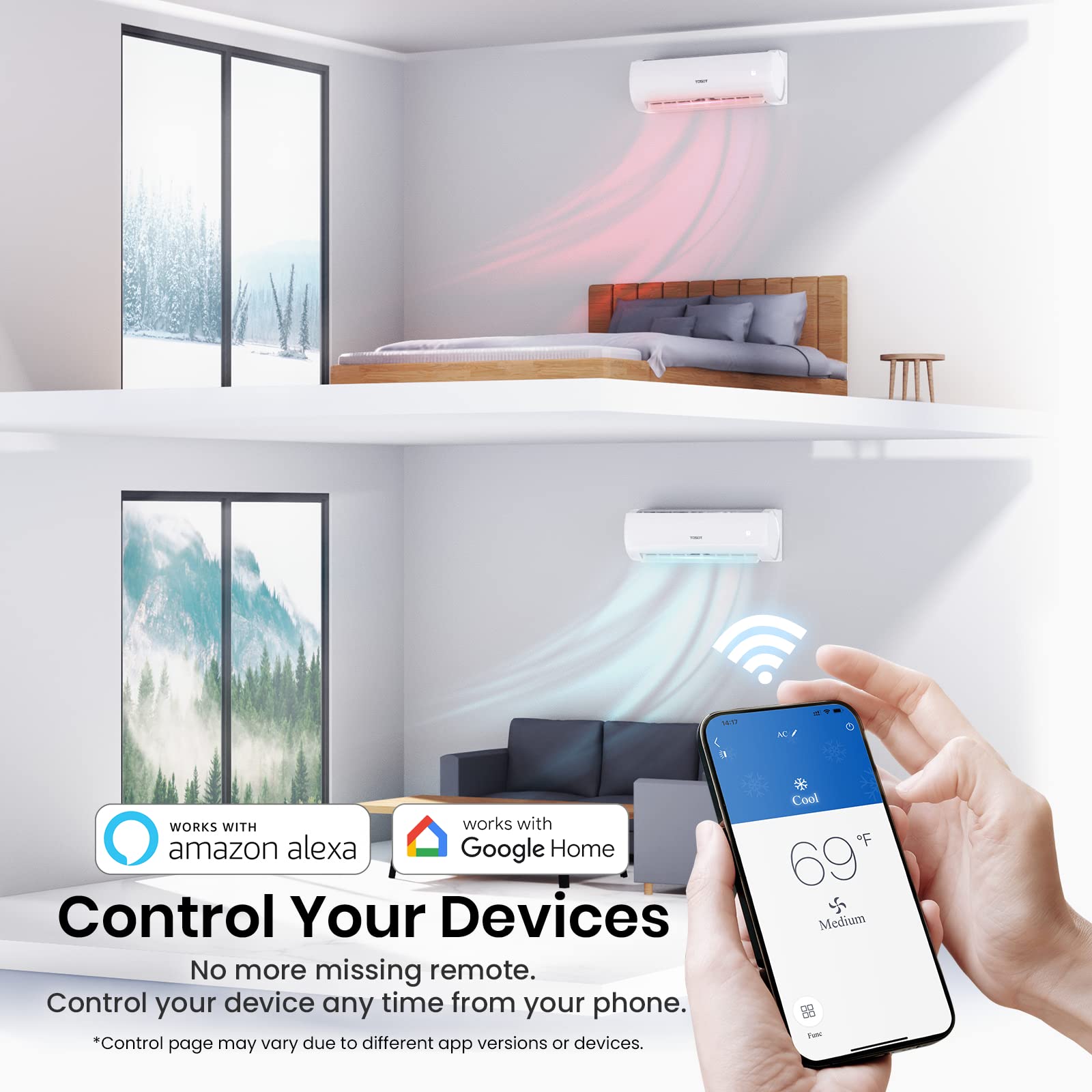 Tosot 24,000 Btu Mini Split Air Conditioner, Wifi Enabled Ductless Inverter Ac Unit Heating System, Compatible With Alexa 22 See