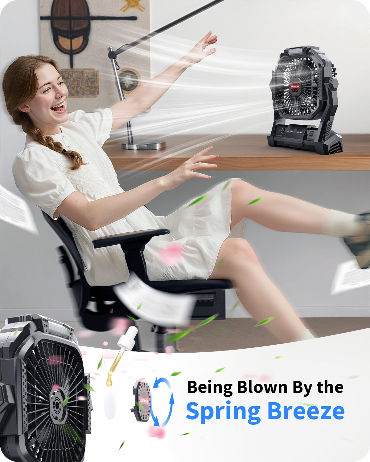 Gamfeiny Portable Battery Operated Fan, 20000Mah Rechargeable Camping Fan With Led Lantern, Hang Hook, Camping Gear For Travel,