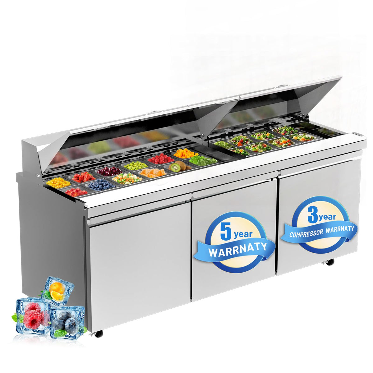 Kichking 72    W Commercial Refrigerators 20 Cu.Ft Sandwich & Salad Prep Table Refrigerator Stainless Steel Counter Single Door 
