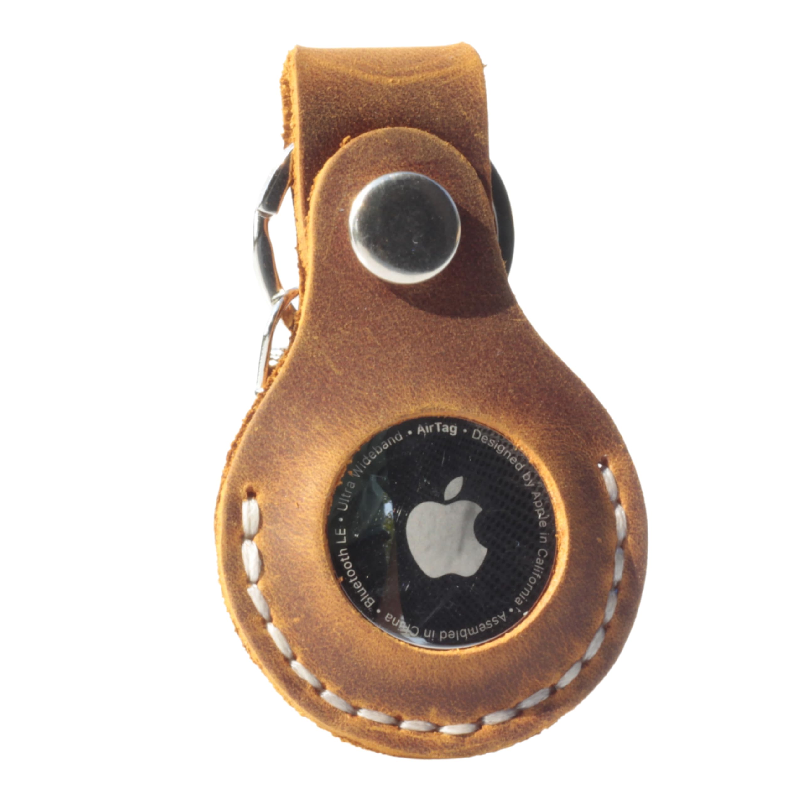 Toprank Leather Keychain Holder for AirTag - Handmade Genuine Crazy Horse Leather Case (Camel)