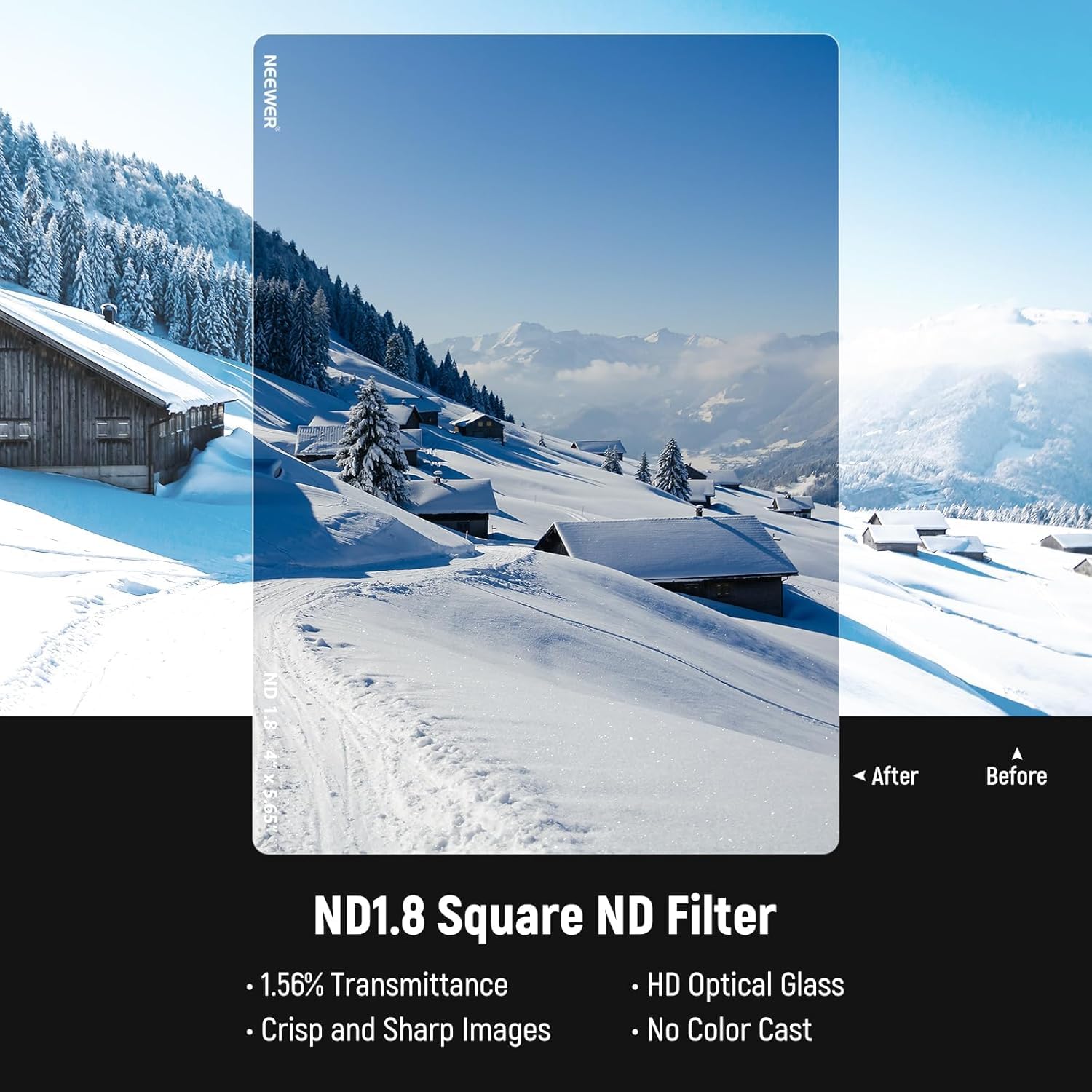 Neewer Nd1.8 (6 Stops) Square Nd Filter, 4''X5.65'' Dual Sided 30 Multi Nano Coated Cinema Neutral Density Filter For Neewer Mat