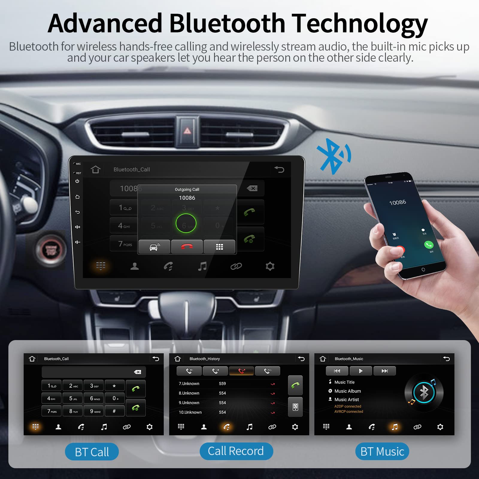 Podofo Android Car Stereo Double Din 10.1 Inch Car Radio 2.5D Hd Touchscreen Head Unit With Bluetooth Gps Support Wifi Fm Radio Dual Usb Mirror Link Swc + Backup Camera