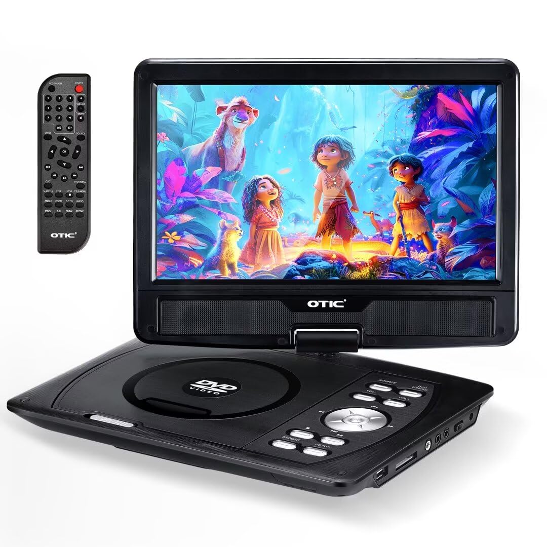 Otic 12'' Portable Dvd Player With Bluetooth Function, 10.1'' Hd Swivel Display Screen, 5 Hour Rechargeable Battery, Support Cd/