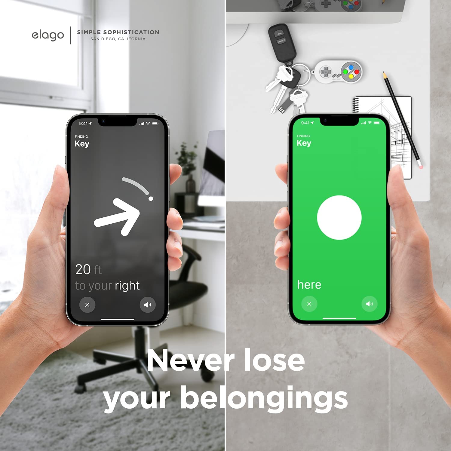 Elago W5 Case Keychain Compatible With Apple Airtags - (Track Dogs, Keys, Backpacks, Purses, Golf Rangefinders) Tracking Device