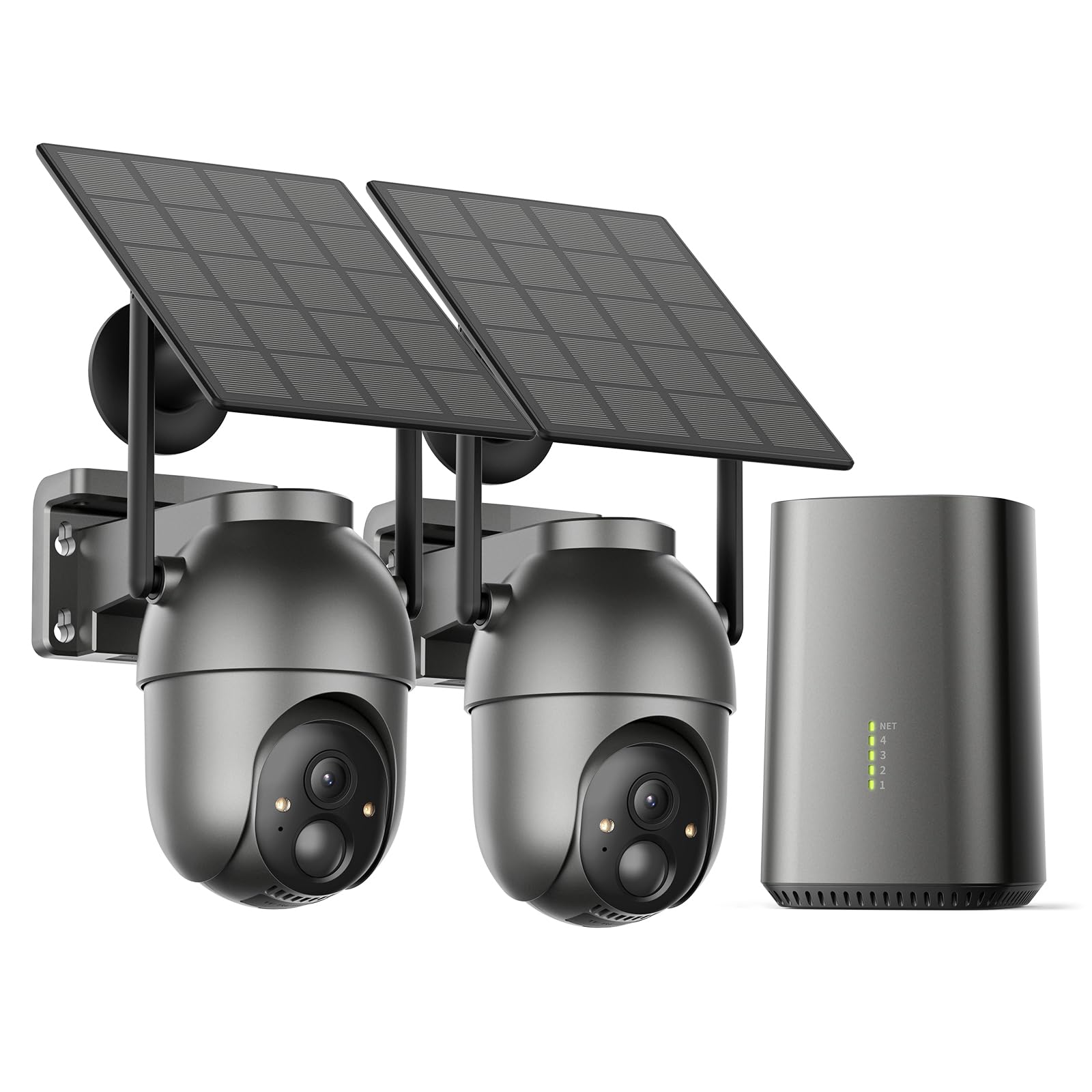 Aume 4MP Security Cameras Outdoor Wireless, No Subscription, 2-Cam Kit, Solar-Powered, Home Security Camera System with 360 Pan 