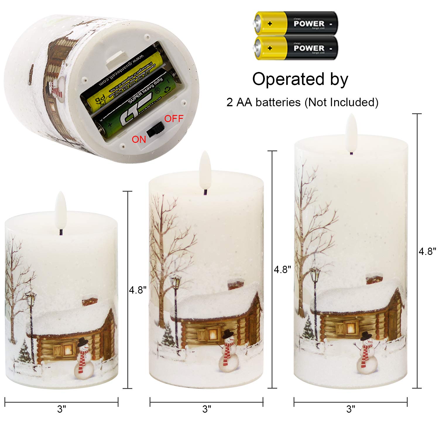 Genswin Christmas Snowman Battery Operated Candles Flameless Flickering With Remote Timer, 3D Wick Real Wax Led Pillar Candles W