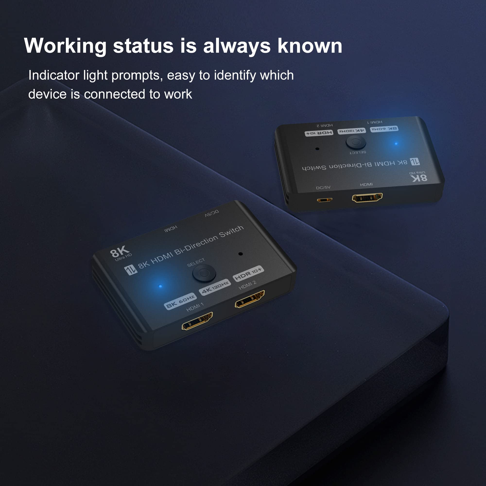 Hdmi 2.1 Bi Directional Switch Ultra Hd 8K Hdmi Switcher 2 In 1 Out/ 1 In 2 Out Hdmi Switch Supports 8K@60Hz/ 4K@120Hz 48Gbps Co