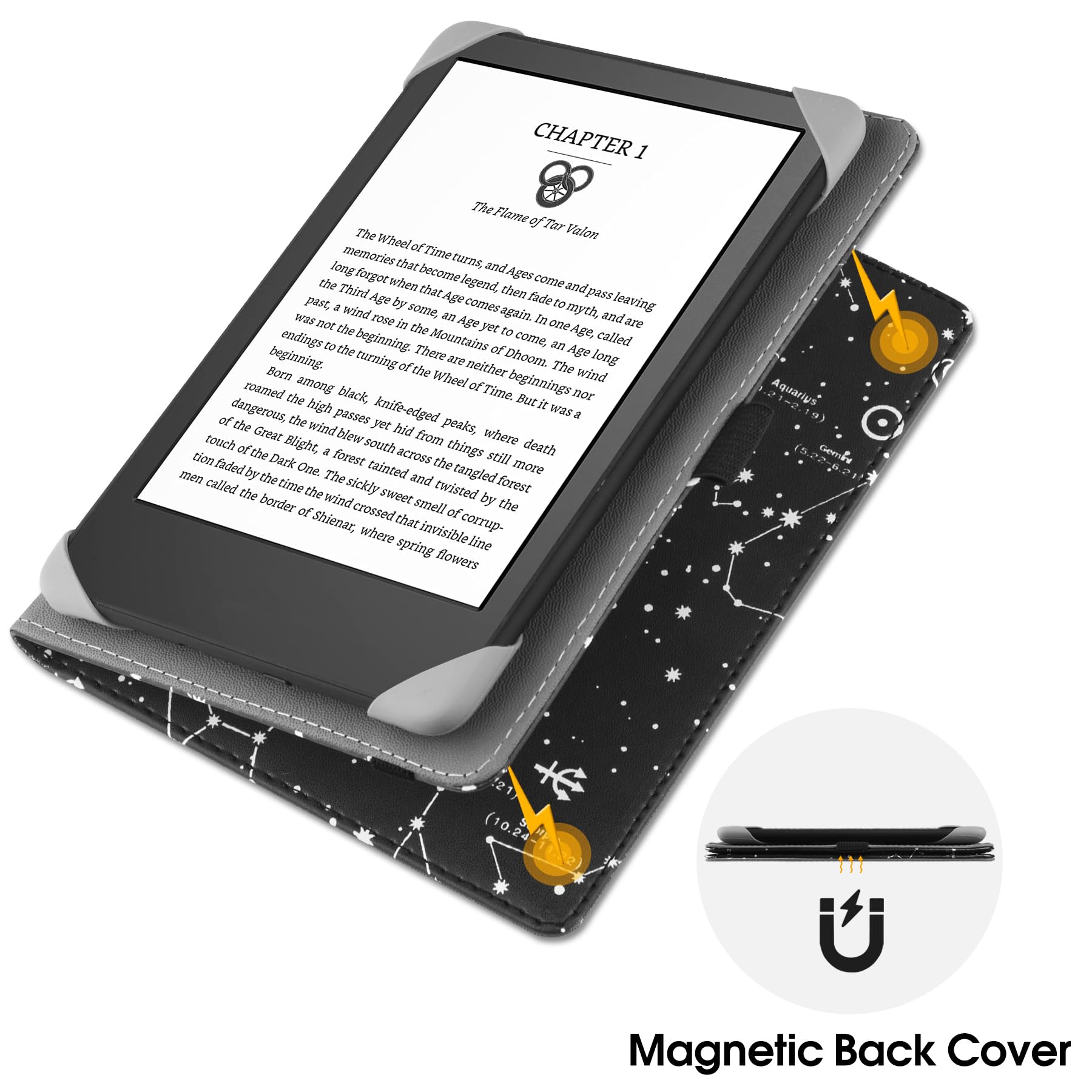 Hgwalp Universal Case For 6'' Ereaders, Folio Leather Stand Cover With Handstrap Compatible With All 6 Inch Paperwhite/Kobo/Toli