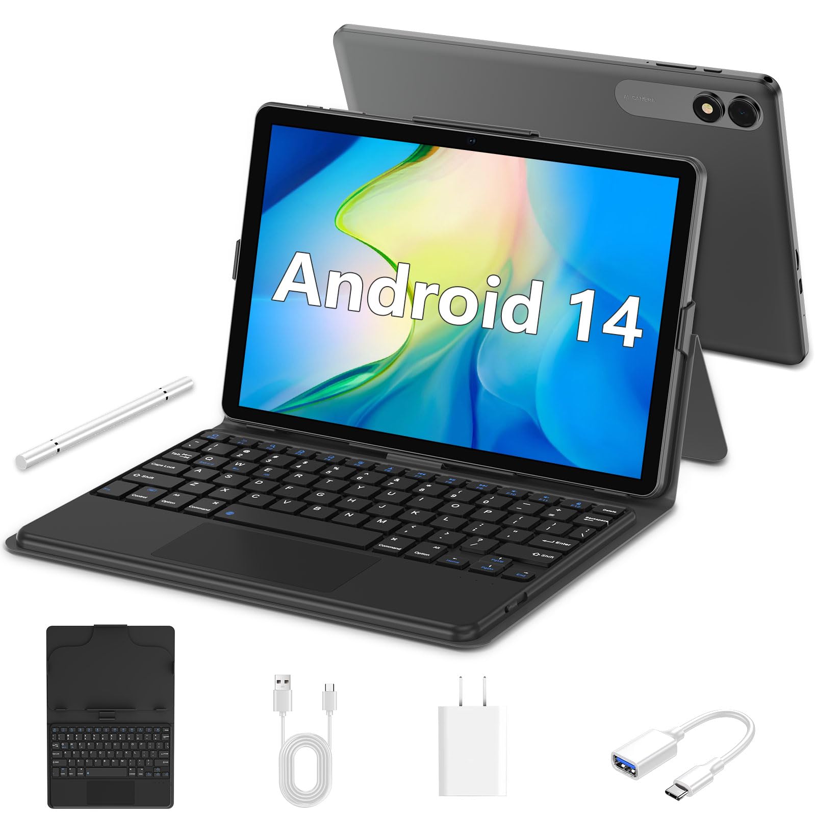 Colorroom Android 14 Tablet 10.1 Inch Tablets, 10Gb Ram + 64Gb Rom 1Tb Expand, Octa Core Tablet With Keyboard, Gps, 8000Mah, 128