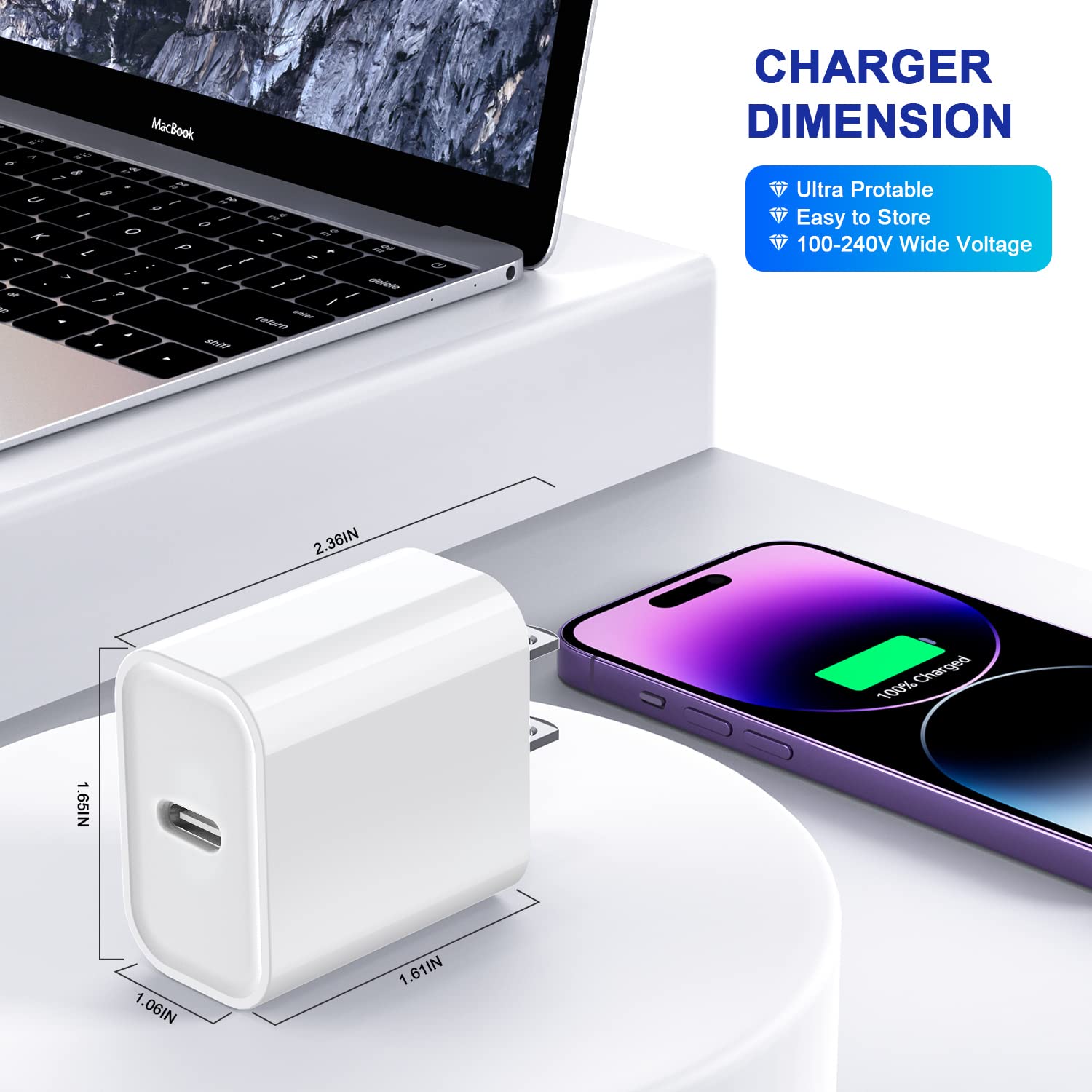 3Pack Iphone 16/15 Charge Block,Usb C Charger,Iphone Charger Adapter,Quick Fast Charger Pdadapter Plug 20W Power Delivery Type C