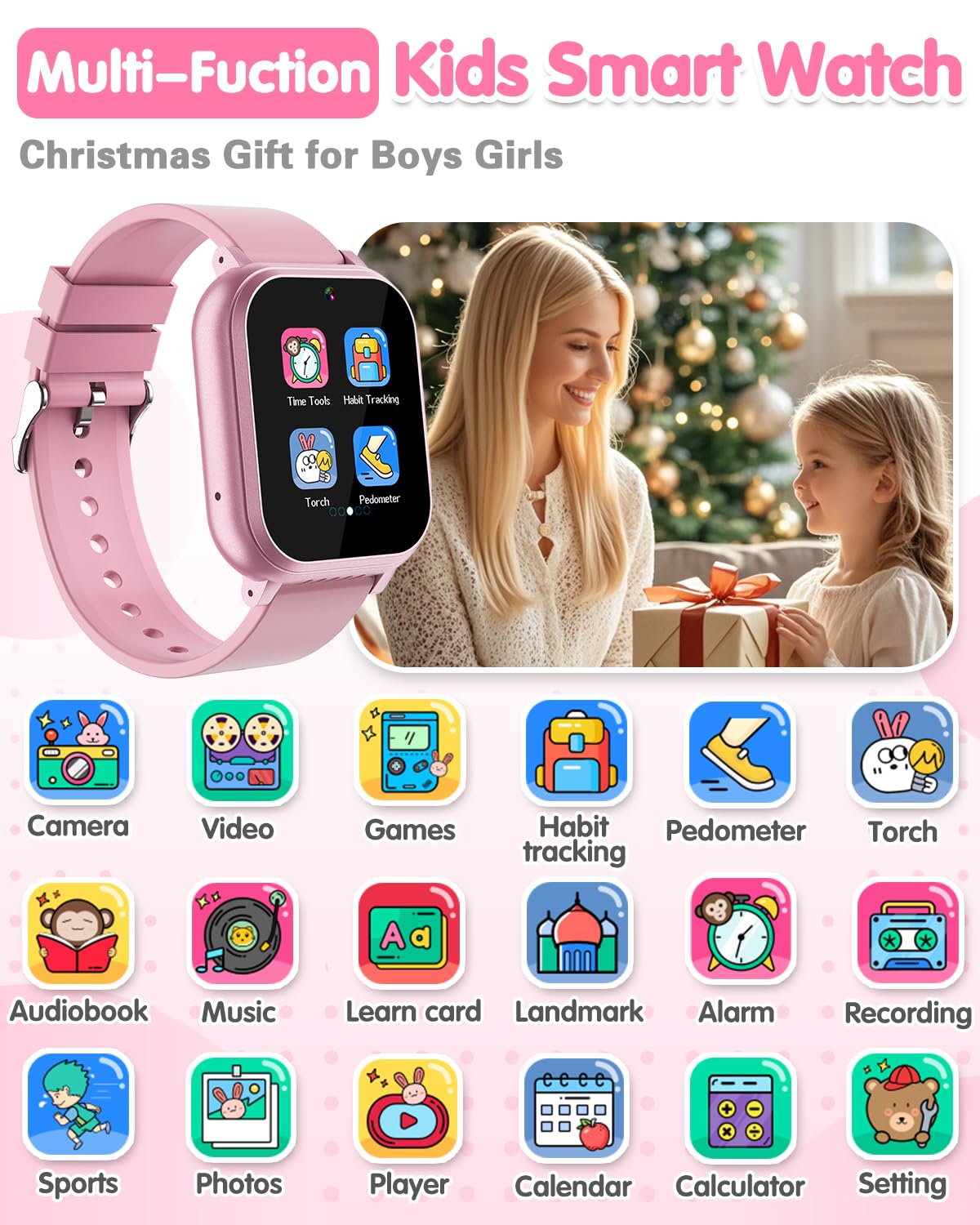Kids Waterproof Smart Watch Girls Toys Age 6-8, Kids Watch With 32 Games Dual Camera Hd Touchscreen Music Habit Tracking Alarm P