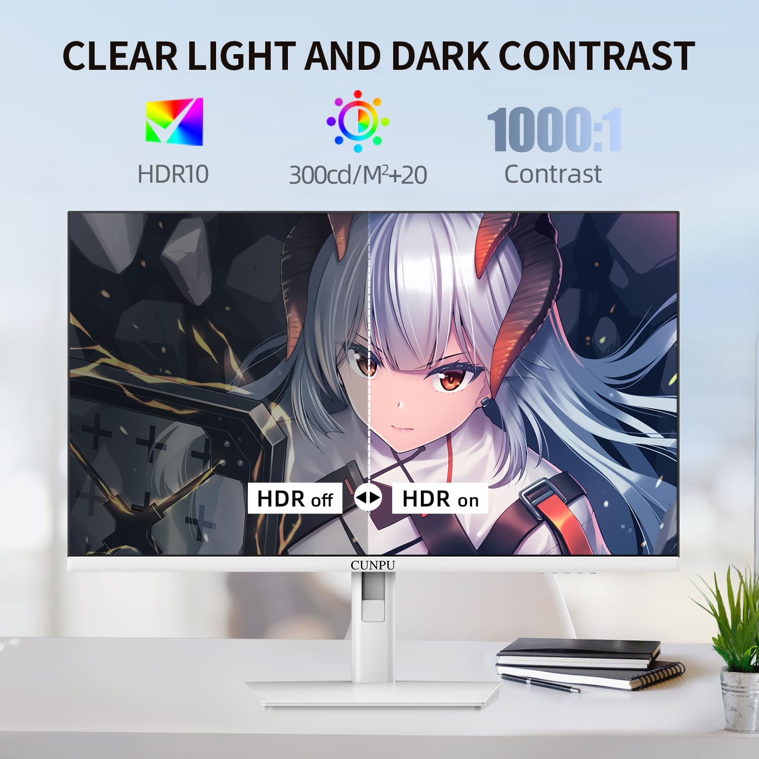 Cunpu 27 Inch White 180Hz Gaming Monitor, Qhd 2560X1440 Fast Ips Pc Monitor, Adaptive Sync, 100% Srgb, Hdr10, Built In Speaker,