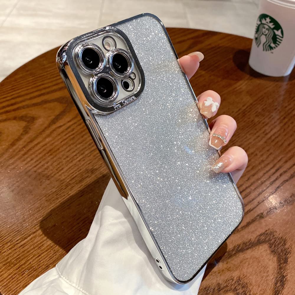 Fycyko iPhone 11 Glitter Plating Clear Phone Case TPU Camera Protection Silver 6.1 inch