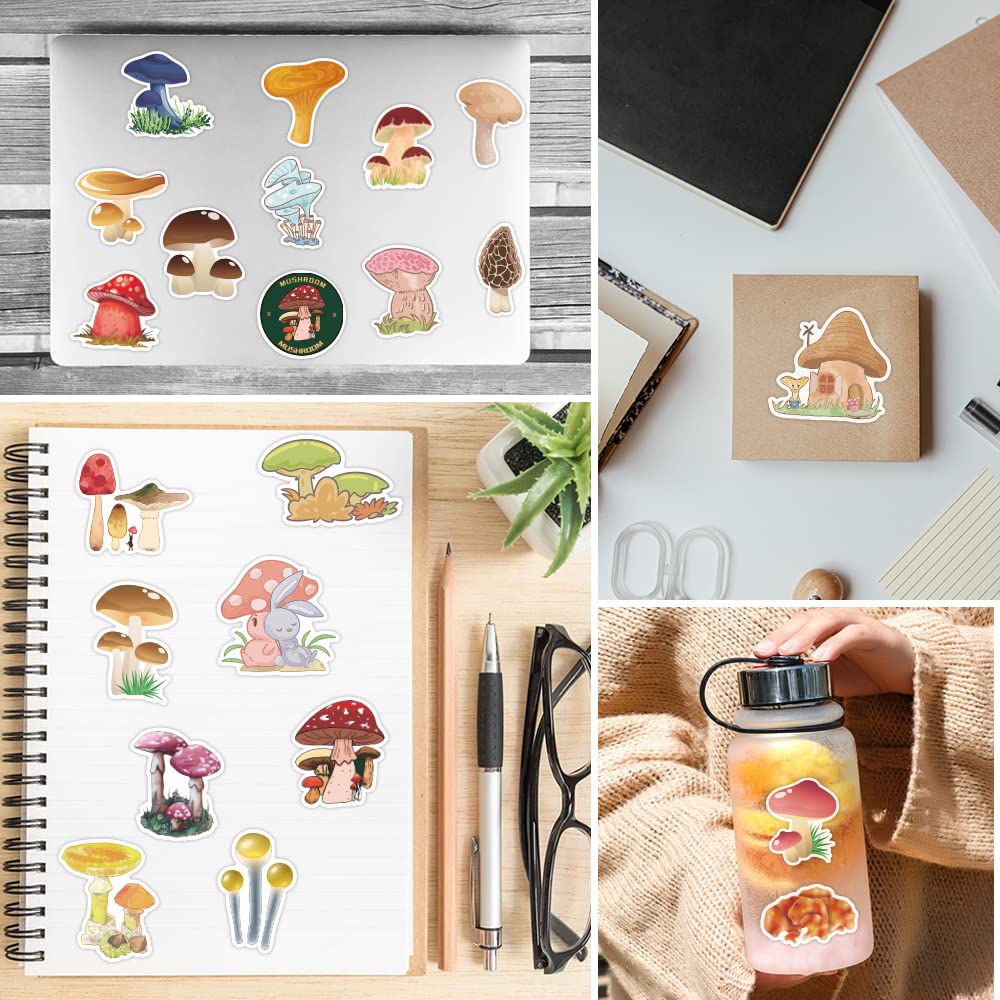 200 Pcs Cute Mushroom Stickers Pack,Vinyl Mushroom Stickers,Waterproof Vinyl Stickers For Water Bottle, Srapbook, Laptop, Phone