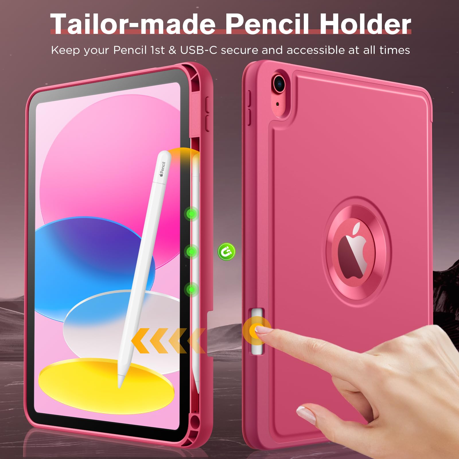 MoKo for iPad (A16) 11th Generation 2025 11 inch/10th Generation 10th 2022 10.9 inch Case with Pencil Holder, Smart Trifold iPad Case with Soft TPU Back Stand Cover, Auto Wake/Sleep, Watermelon Red