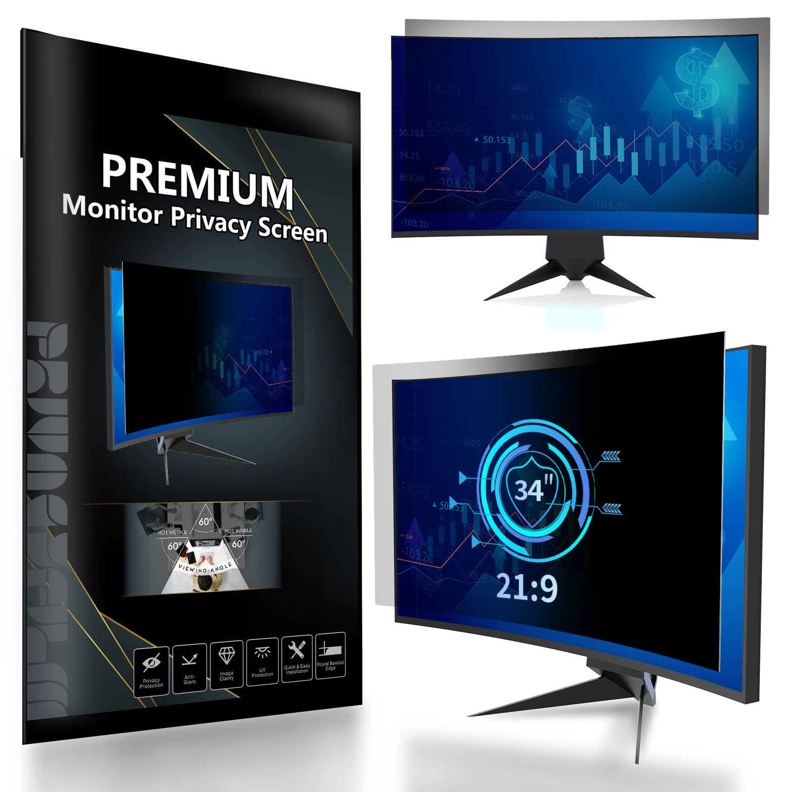 Dejimax 34 Inch Curved Computer Privacy Screen Filter For 21:9 Widescreen Computer Monitor Screen Protector Computer Screen Priv