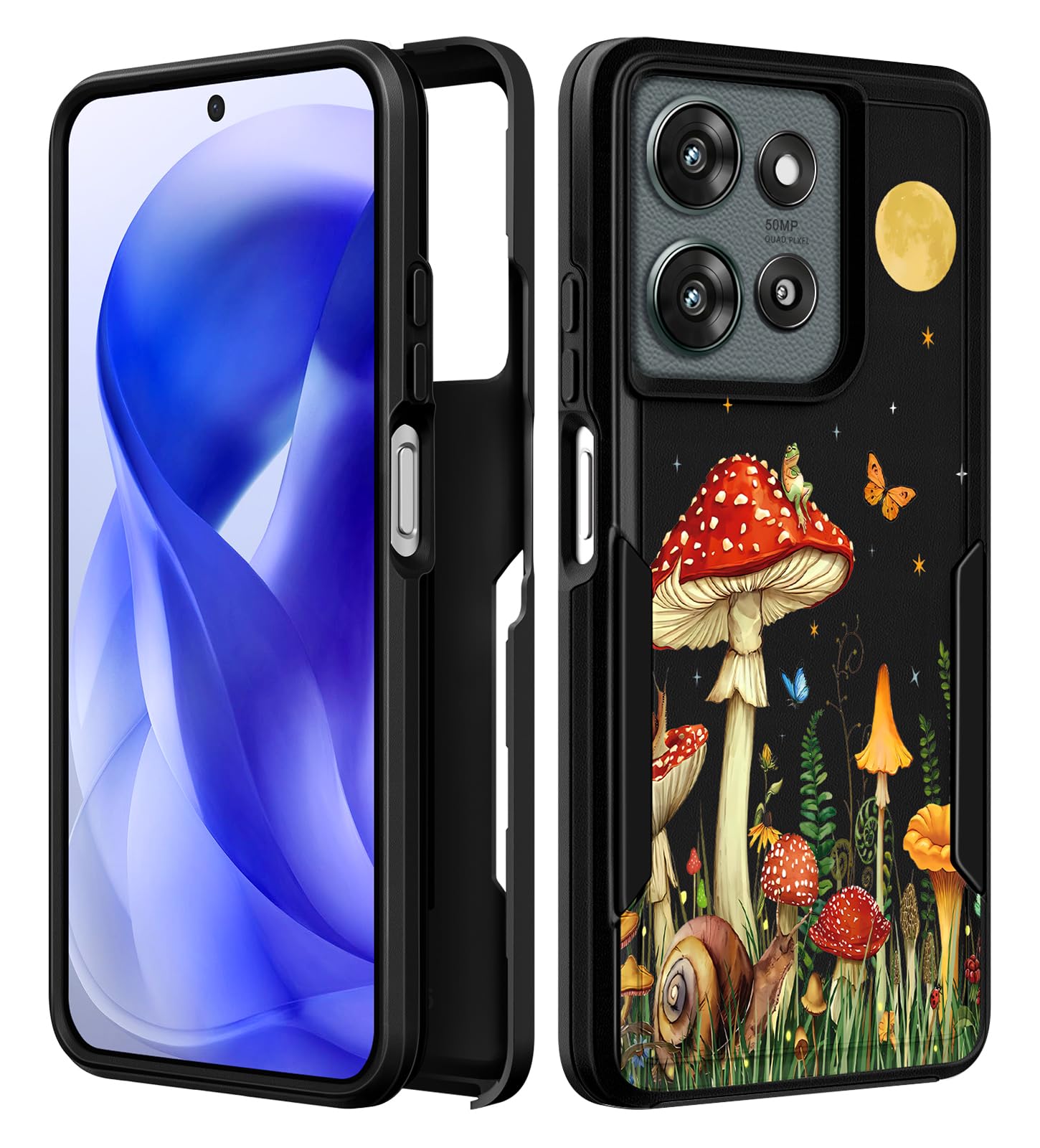 Plakill for Moto G 5G 2026/G Play 2026,for Moto G 5G 2025 Case - Women Cute Girls Phone Cover Moon Mushroom Heavy Duty Protectiv