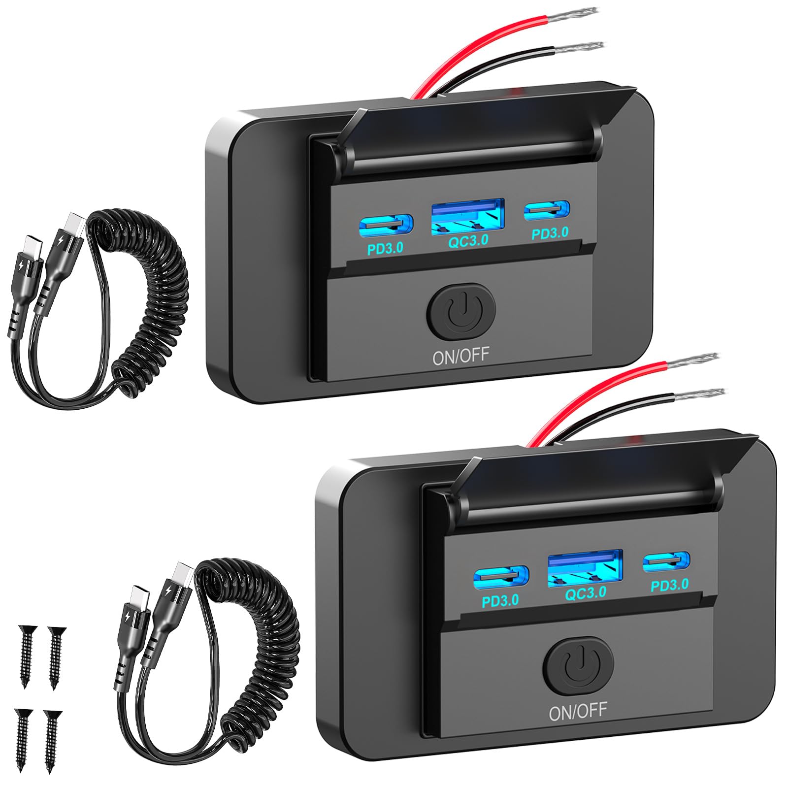2 Pack 90W 12 Volt USB Outlet Panel Wall Mount Ouffun Dual 36W PD & QC3.0 18W Car USB Port Charger Socket with Dual 65W USB C Ca