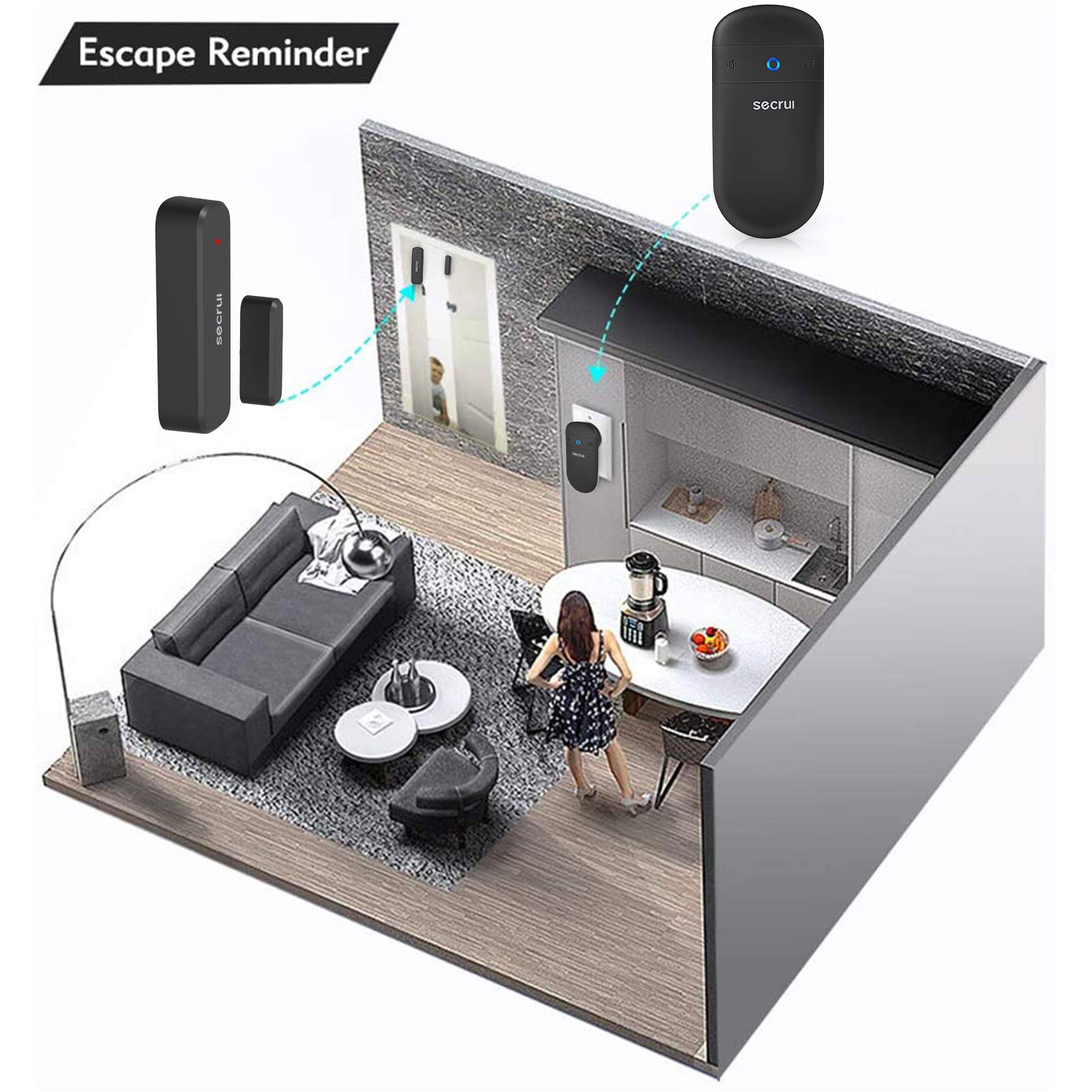 Secrui Door Chime, Door Sensor Chime With Adjustable Volume, Easy Installation, 400Ft Range, 52 Chimes, M508+D7 Door Open Chime