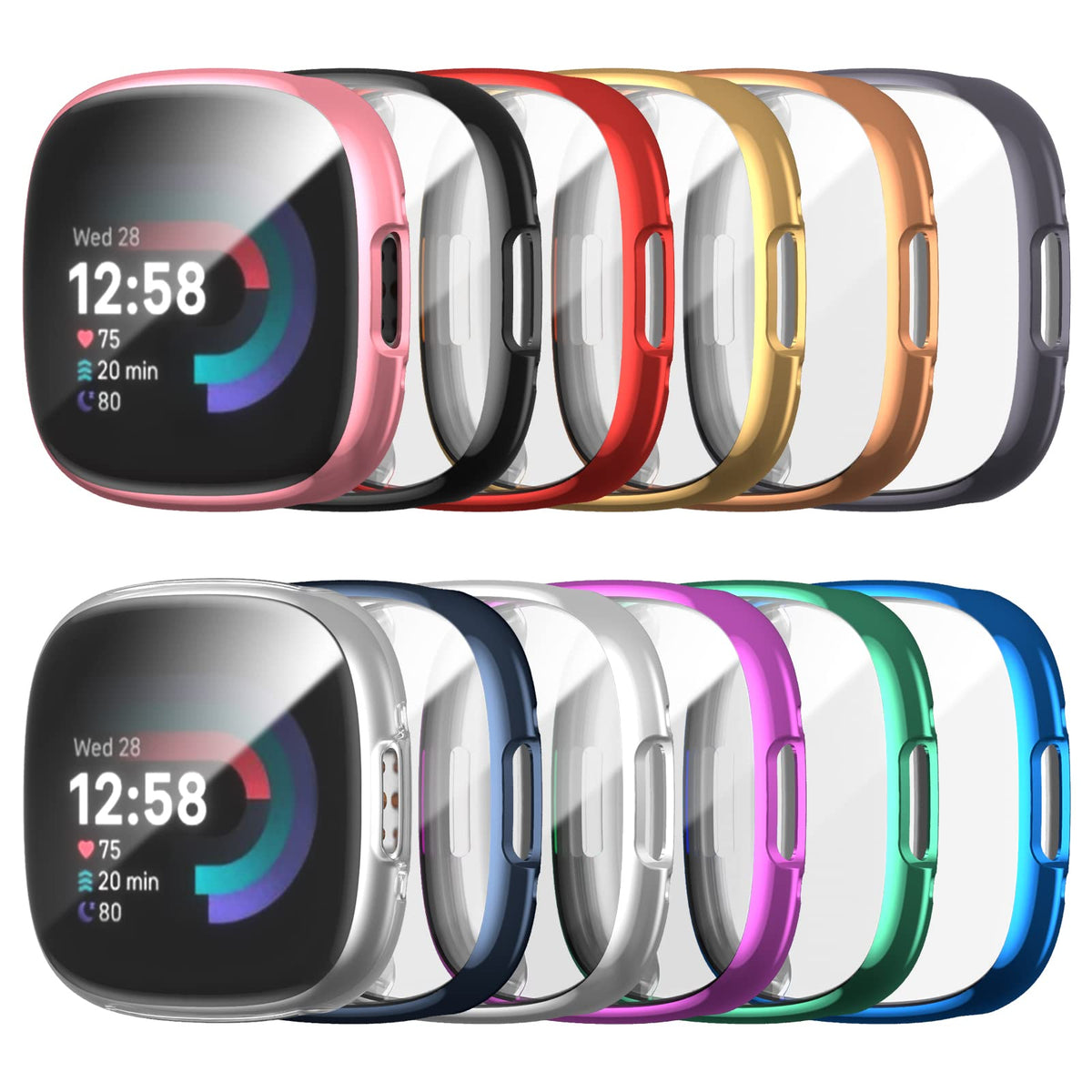 12 Pack Case For Fitbit Versa 4 Sense 2 With Screen Protector, Haojavo Soft Tpu Full Protective Cover Ultra Thin Scratch Resista