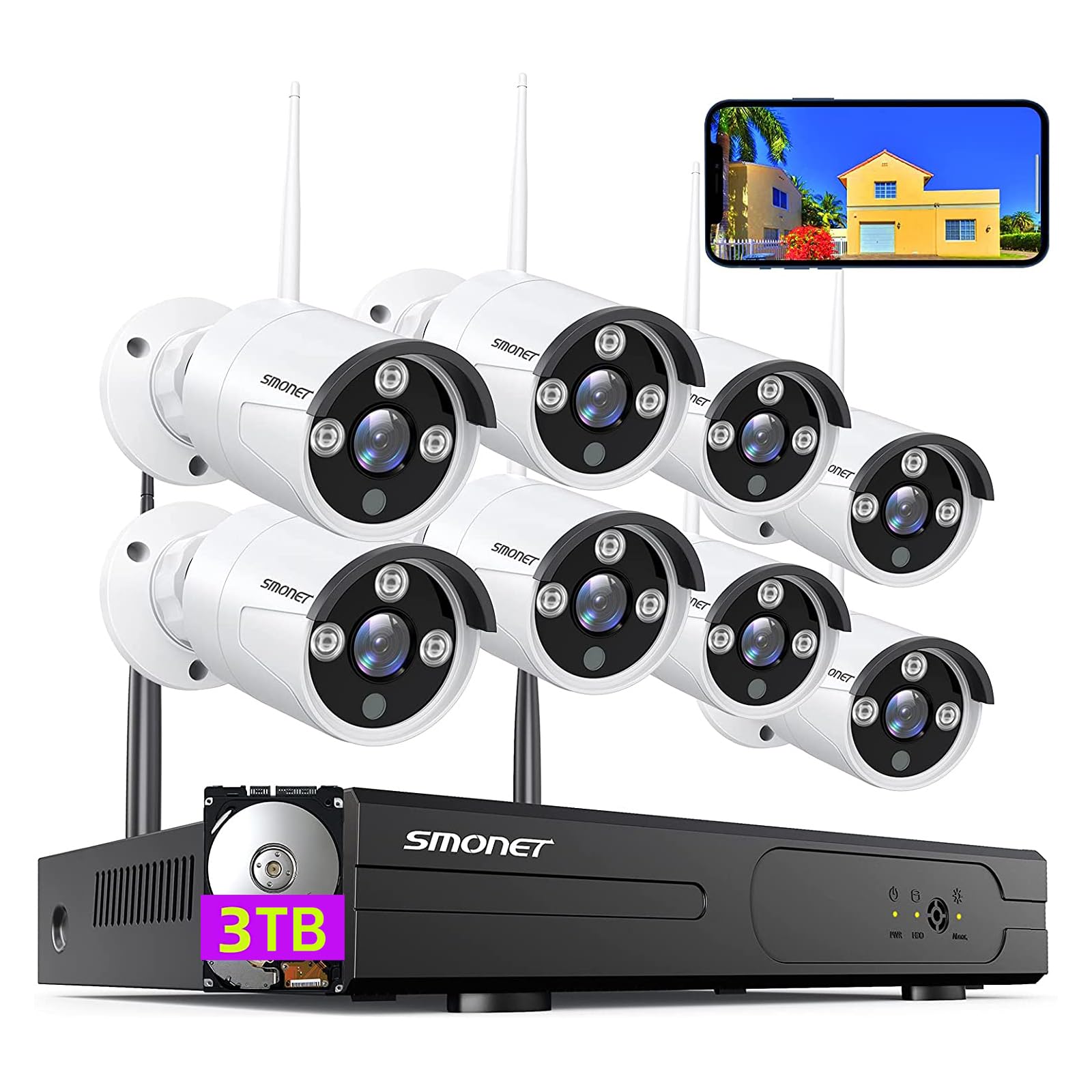 Wireless Security Camera System,Smonet 1080P 8 Channel Home Surveillance Dvr Kits With 8Pcs 2Mp Full Hd Cameras 1Tb Hdd Night Vi