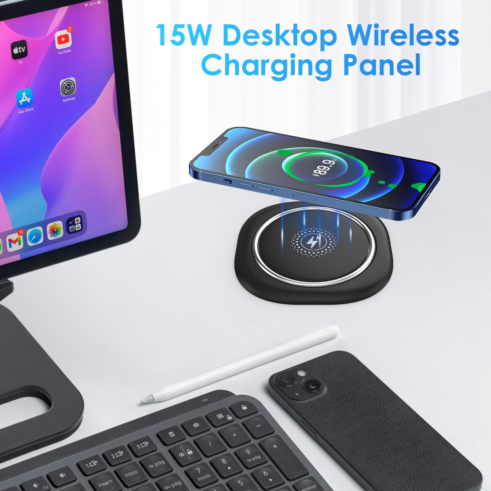 3.15In Pop Up Countertop Outlet With 15W Wireless Charger, Max 20W Usb Power Delivery 15A Tamper Resistant, Desktop Surface Moun