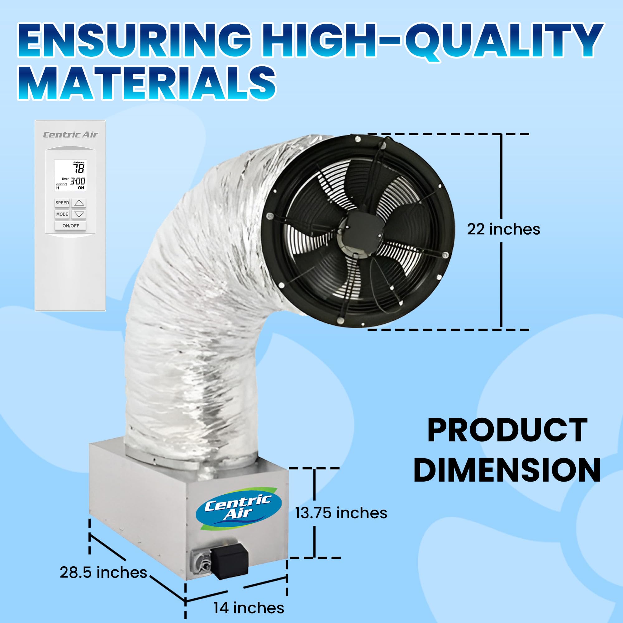 Centric Air 3.4B Whole House Fan With R-5 Insulated Damper | 3242 Cfm (Hvi-916) | 2-Speed Remote Control With Timer | Homes Up T