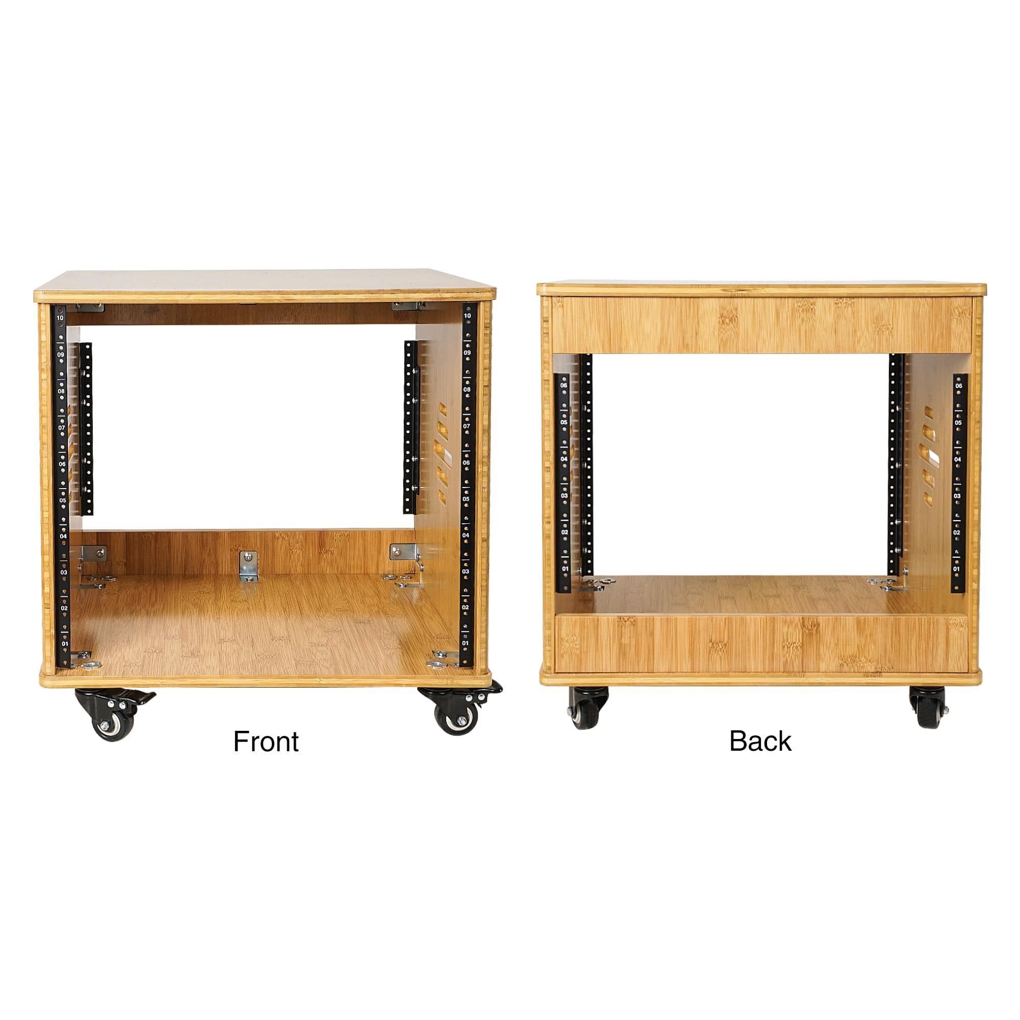 Sound Town Diy 10U Solid Carbonized Bamboo Studio Rack W/ 16 Depth, Ventilation, Rubber Feet, Casters For Recording Room, Pa/Dj