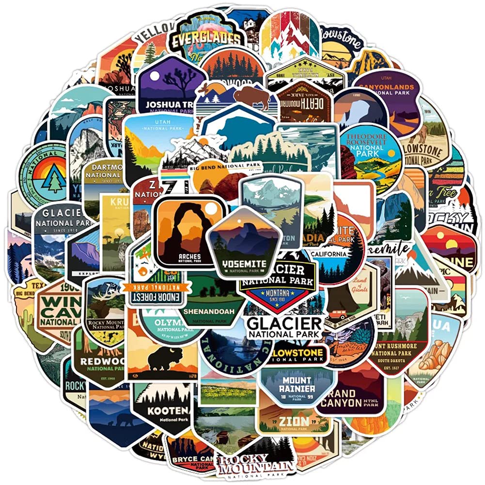 100 Pcs National Park Stickers| Outdoor Advanture Waterproof Vinyl Stickers For Bike Water Bottles Laptop Bicycle Refrigerator C