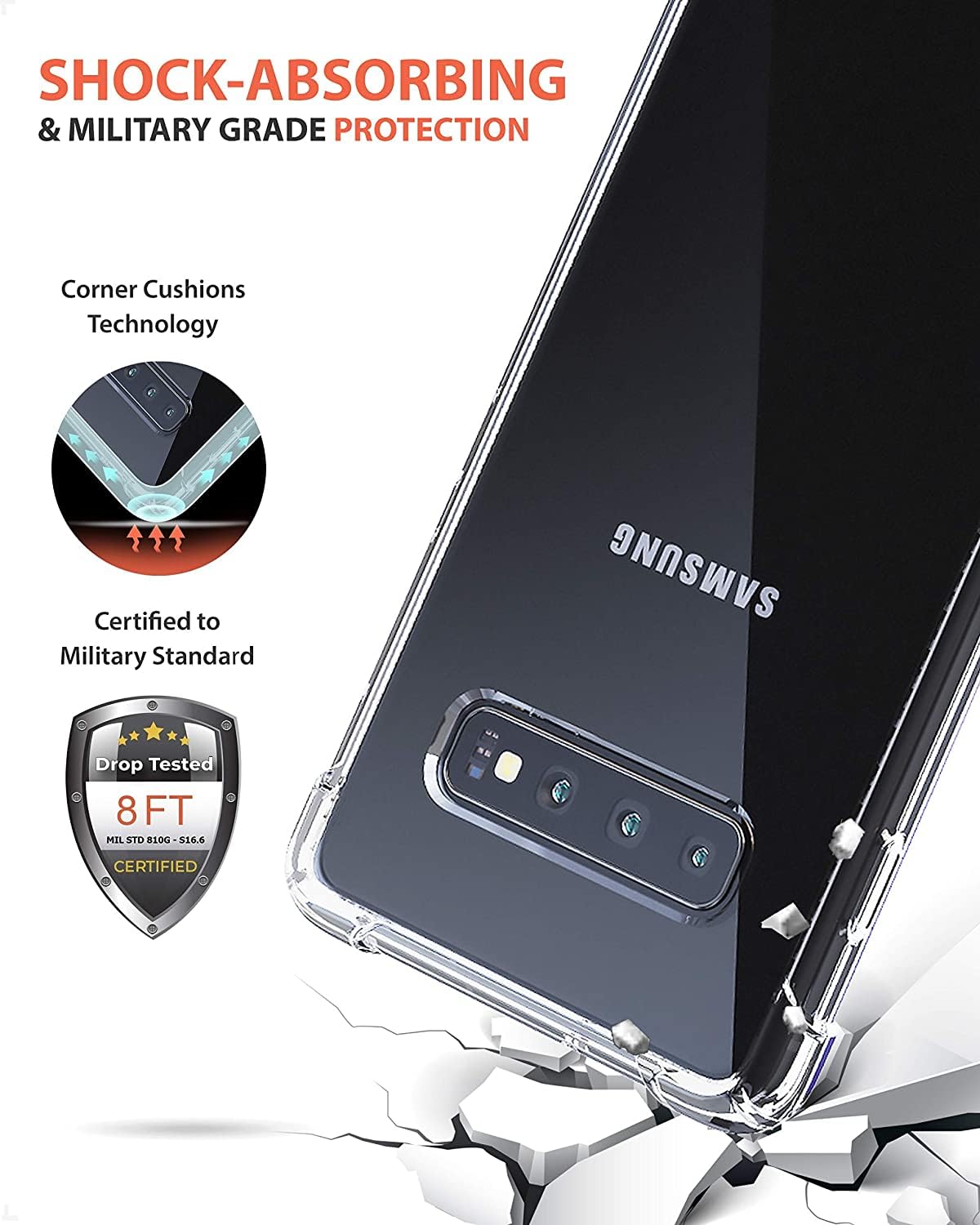 Kiomy Clear Case For Samsung Galaxy S10 Airbag Corners Shockproof Bumper Protective Phone Cover, Hybrid Design Hard Pc Back With