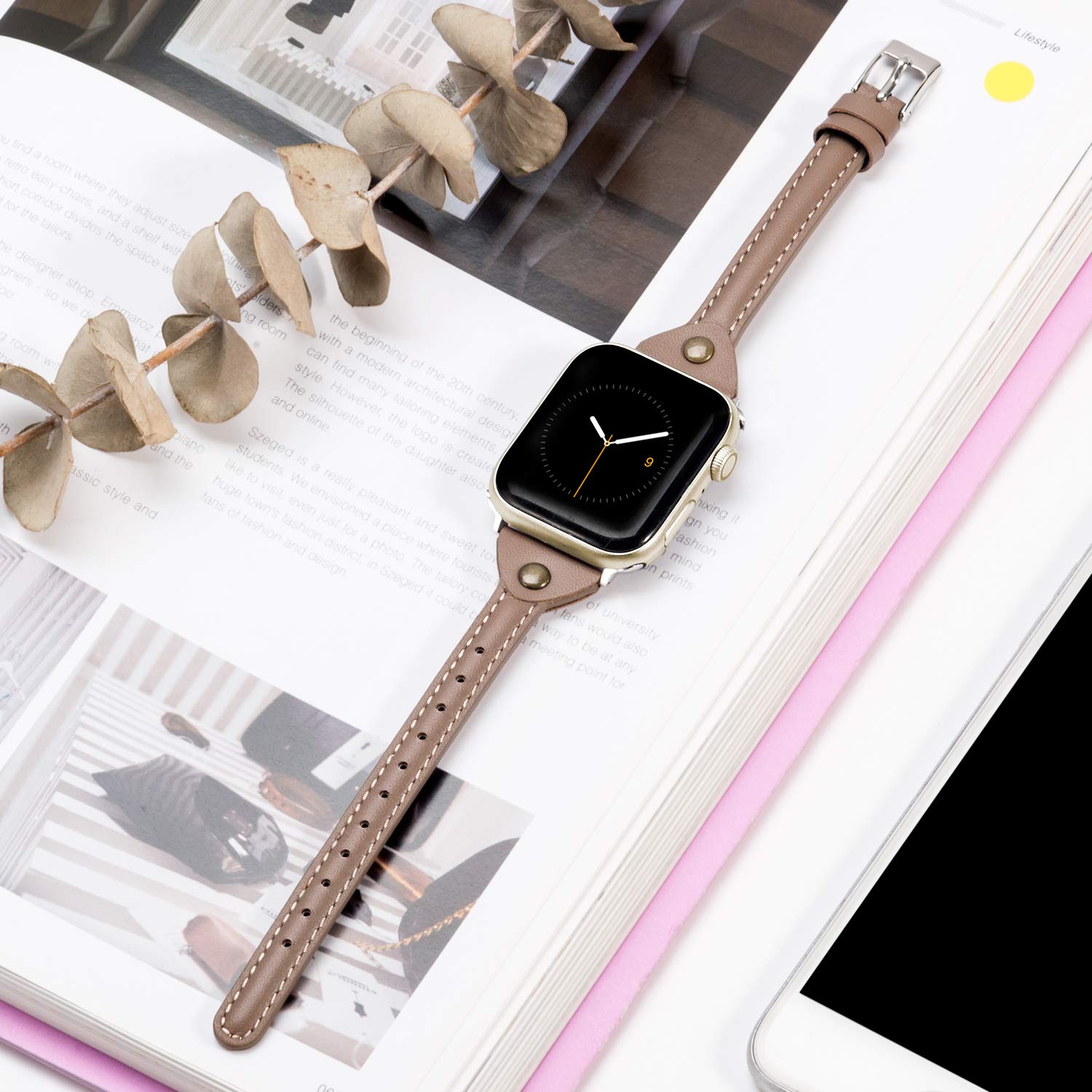 Wearlizer Thin Leather Compatible With Apple Watch Bands 38Mm 40Mm 41Mm For Iwatch Se Slim Strap Womens Mens Wristbands Leisure