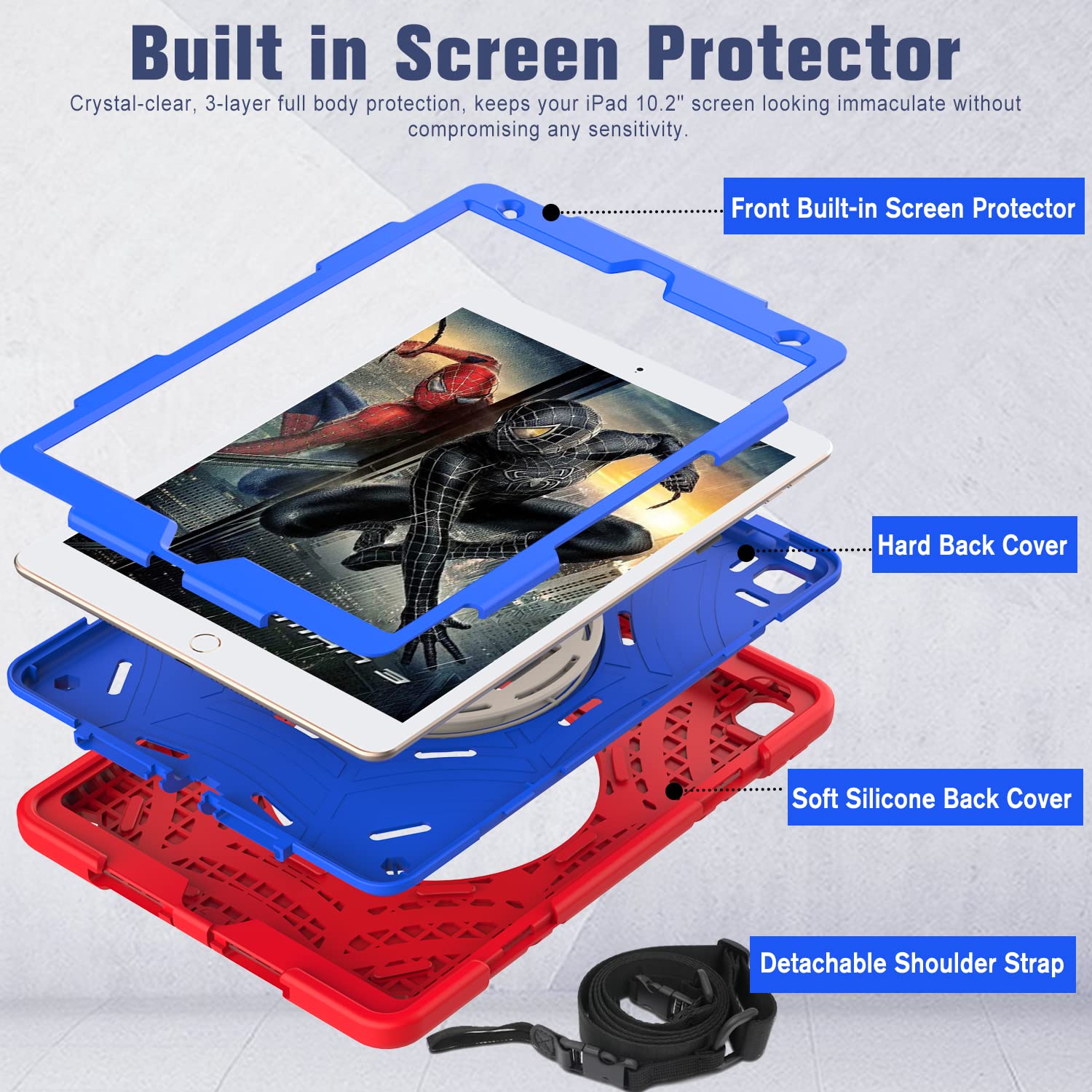 Ltrop Ipad 9Th/8Th/7Th Generation Case, Ipad 10.2 Case 2021/2020/2019, [Built In Screen Protector] [Shoulder Strap] [Swivel Kick