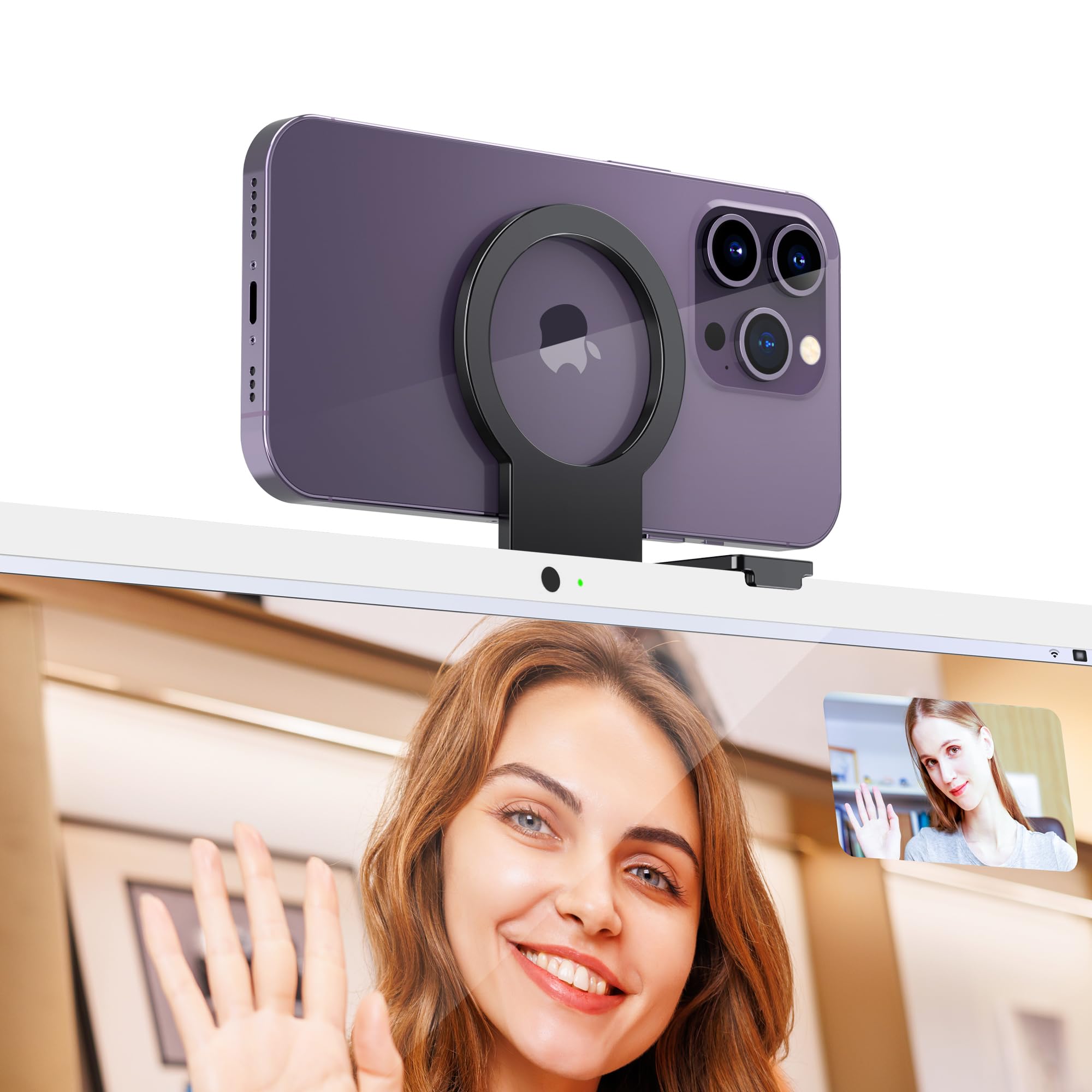 Profezzion Continuity Camera Mount With Mag Safe For Mac Desktops & Displays, Strong Magnetic Phone Holder For Iphone 16 15 14 1