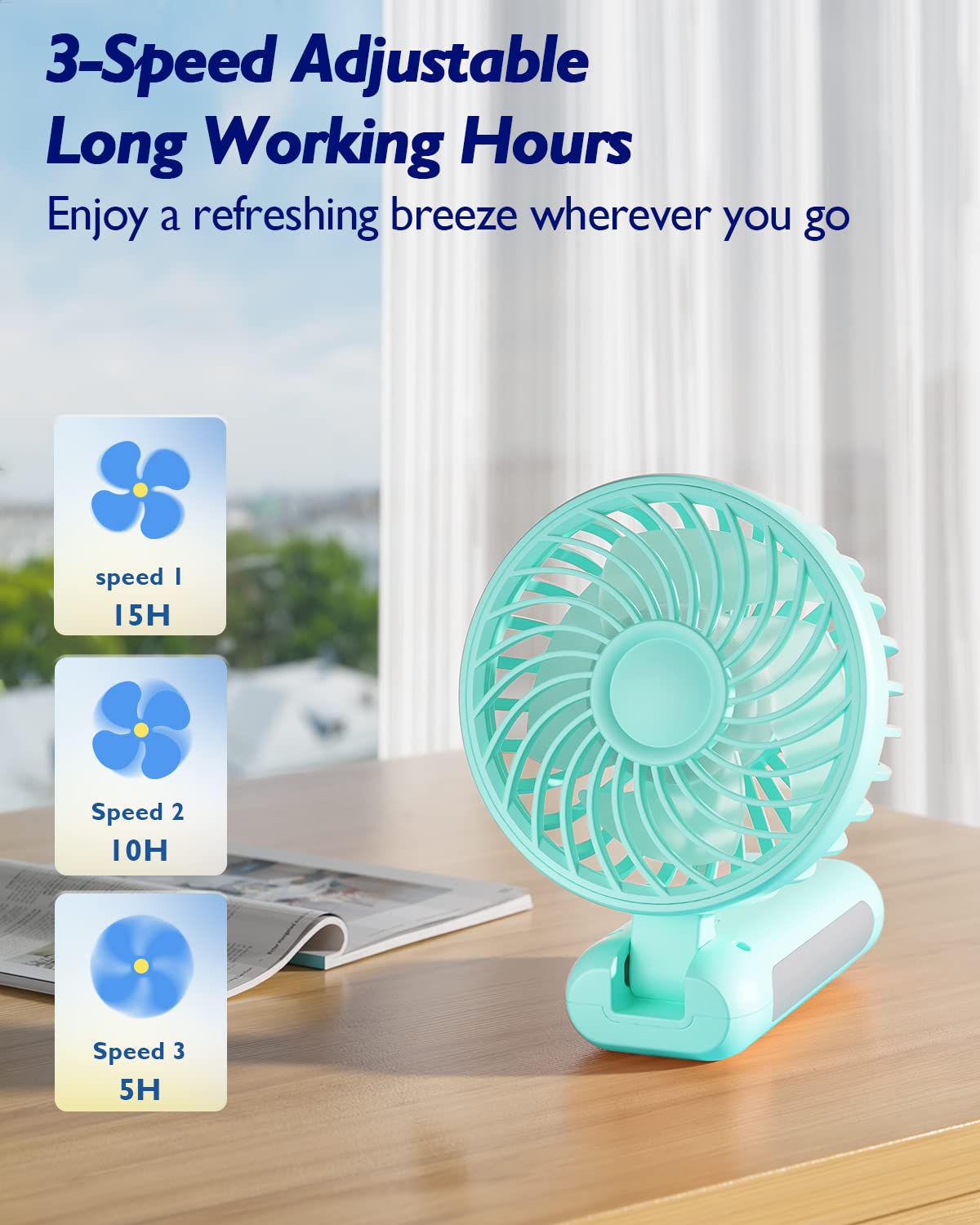 Rnkrun Mini Portable Fan, 4000Mah Personal Handheld Fan Foldable Battery Operated Usb Rechargeable Small Desk Fan Quiet Powerful