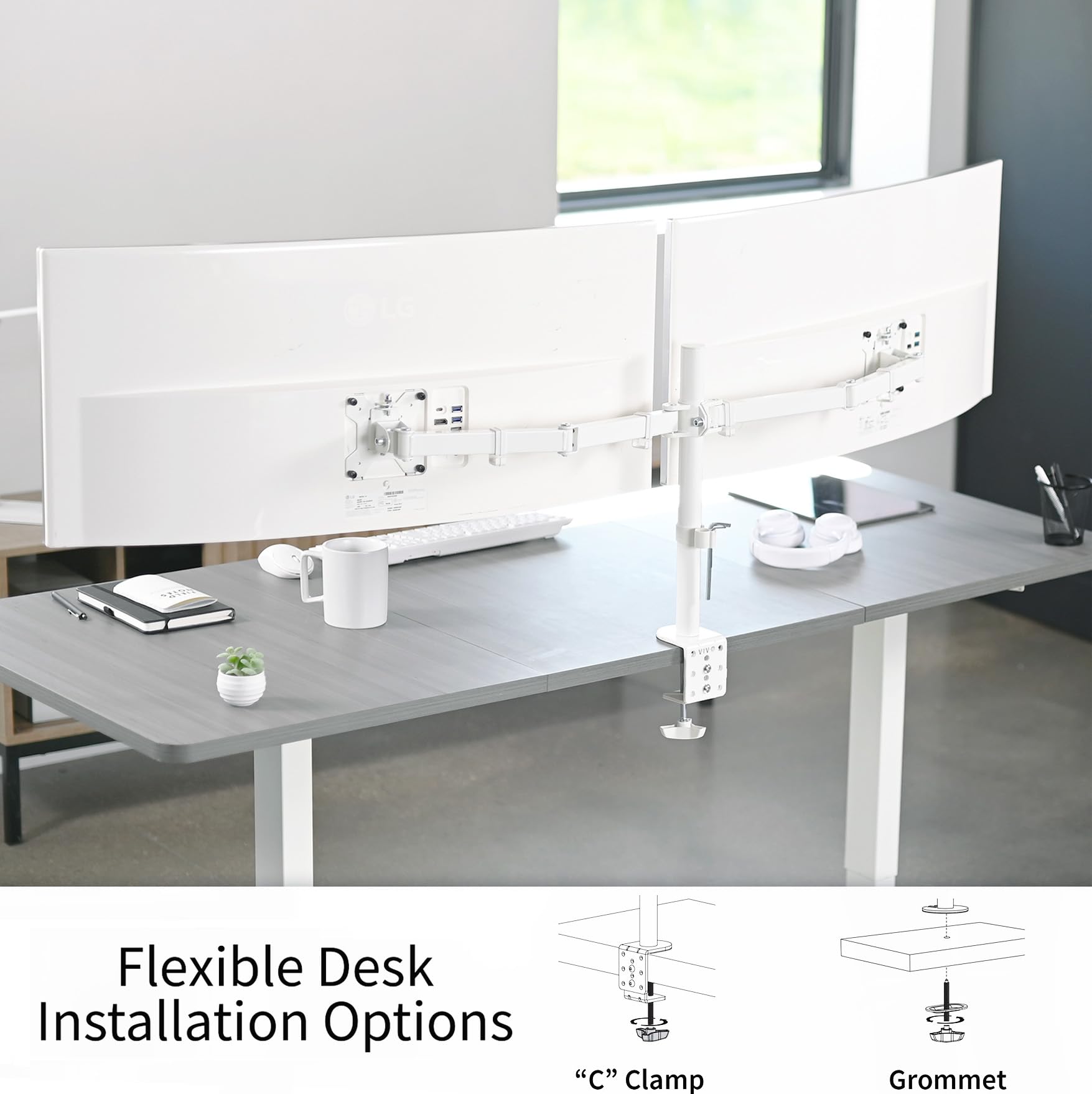 VIVO Dual Ultrawide Monitor Desk Mount, Heavy Duty Fully Adjustable Steel Stand, Holds 2 Computer Screens up to 38 inches and Max 22lbs Each, White, STAND V038W