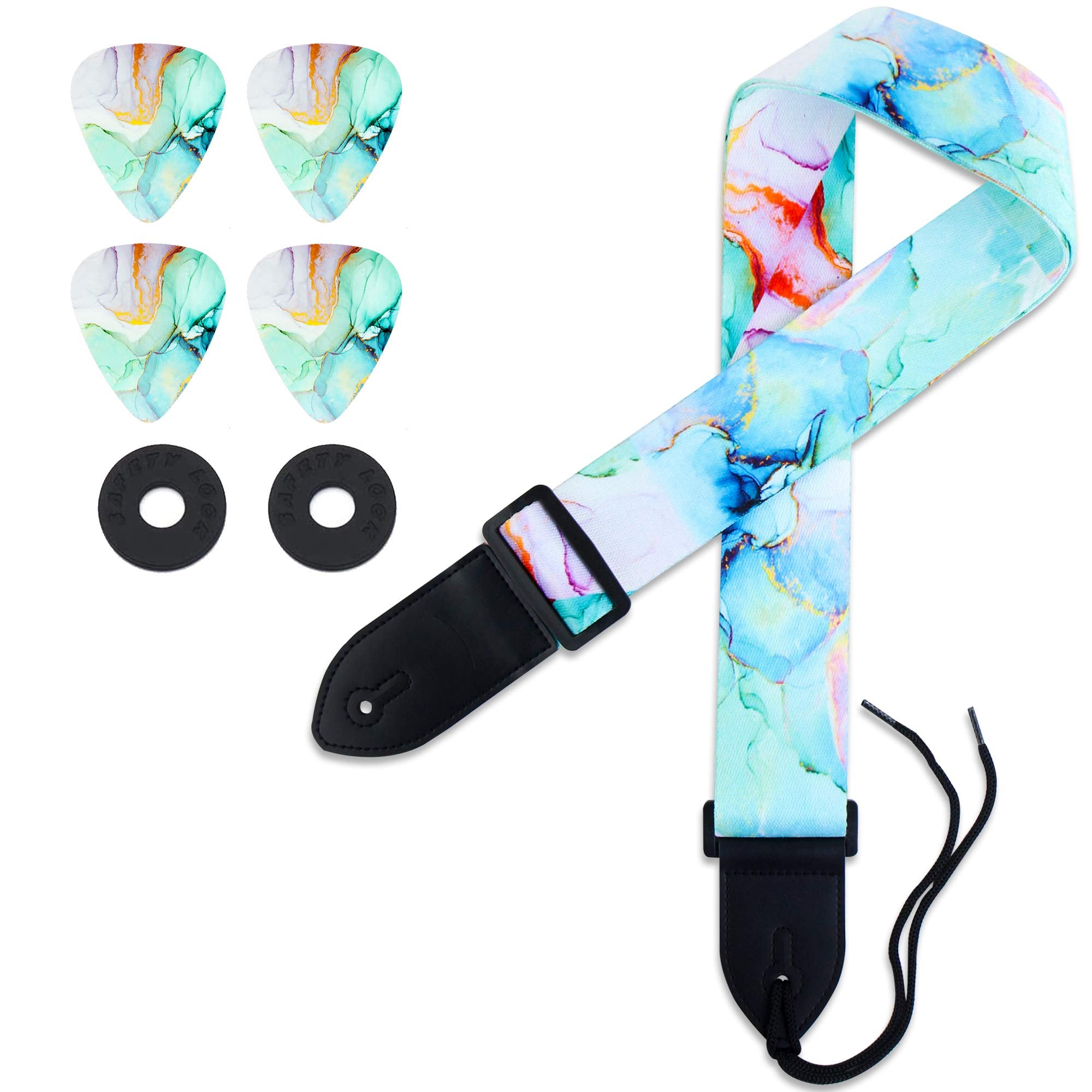 Lizimandu Adjustable Guitar Strap Includes 2 Strap Locks & 4 Matching Picks.Leather Ends Guitar Shoulder Strap Suitable For,Chri