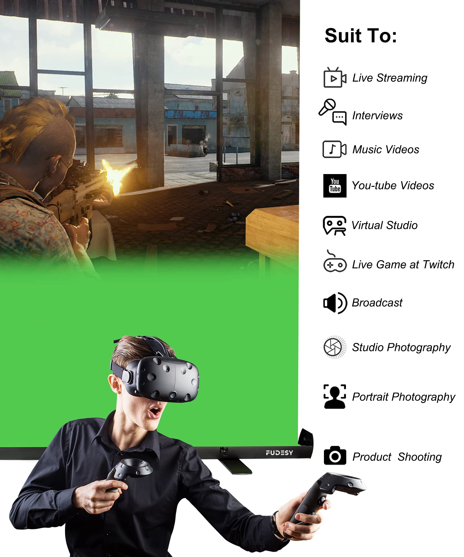 Fudesy Extra Large Green Screen, 74W X 77H Inches Collapsible Chromakey Panel,Portable Retractable For Tiktok Video, Live Game,A