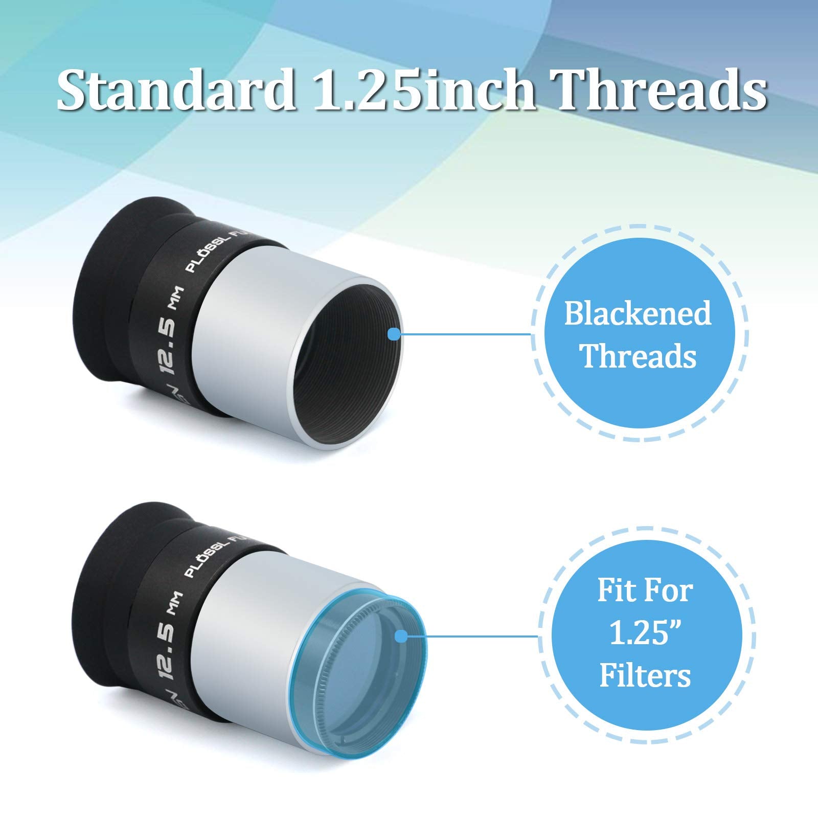 Weooen 1.25Inch Plossl Telescope Eyepiece 12.5Mm, Fully Coated Optical Telescope Lens, Durable Metal Construction, Threaded For