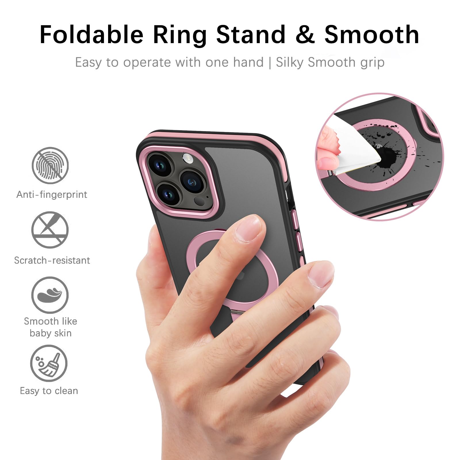 Veningo Iphone 13 Pro Max Case, Magnetic Slim Fit Magsafe Translucent Matte Car Mount Supported Foldable Ring Holder Kickstand S