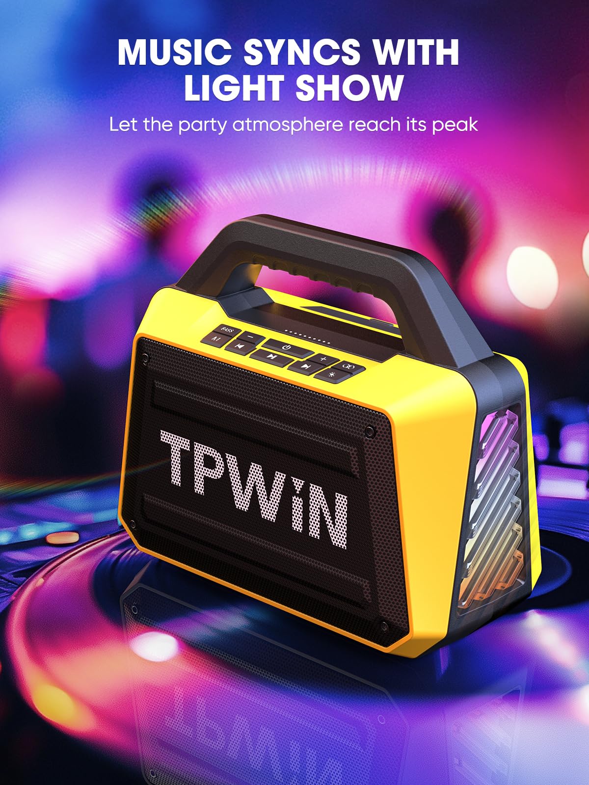 Tpwin Portable Bluetooth Speakers - Wireless Jobsite Speaker 80W Peak, Tws, Light Shows, Loud Speaker With Deep Bass, Bt 5.3, Ip