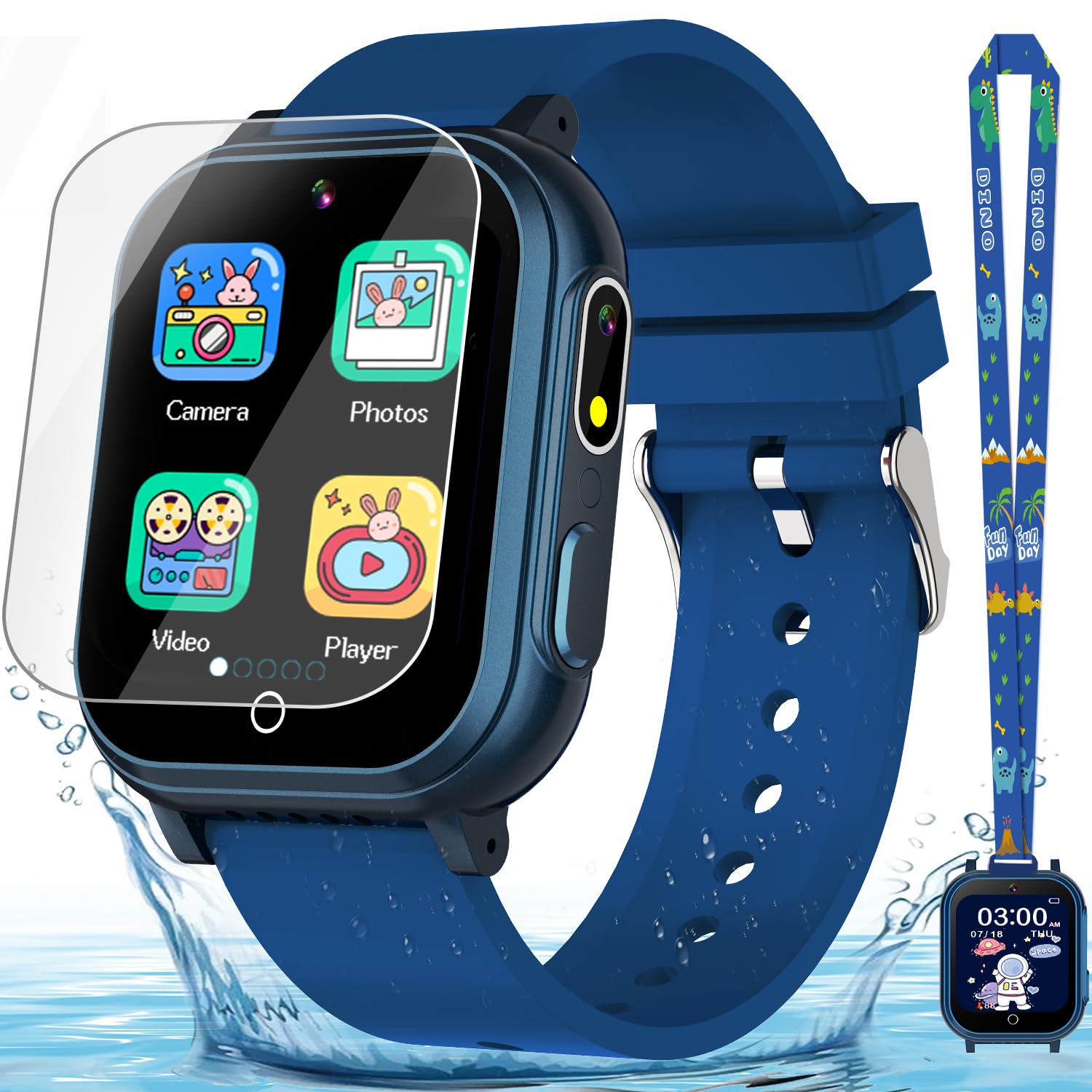 Kids Smart Watch Gift For Boys Ages 3-12, Ip67 Waterproof, 32 Puzzle Games, Hd Touchscreen Dual Camera Vedio Pedometer Music Pla