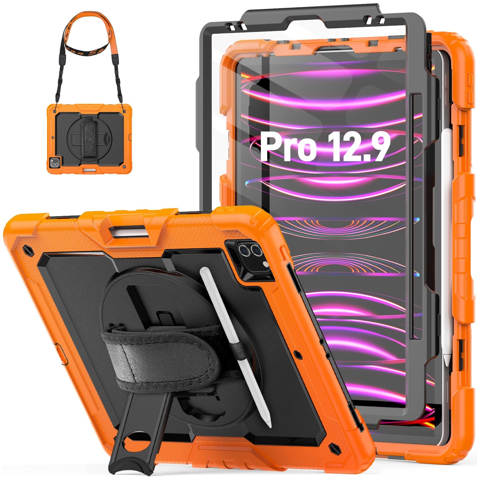 HXCASEAC Case for iPad Pro 12.9 Case (6th 5th 4th 3rd Generation), Shockproof Design | Pencil Holder | Hand Strap | Screen Prote