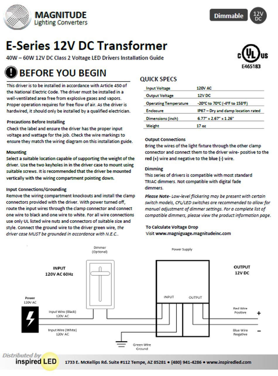 12V Magnitude Electronic 40W Dimmable Transformer 12Vdc (Magnitude E40L12Dc Ko)