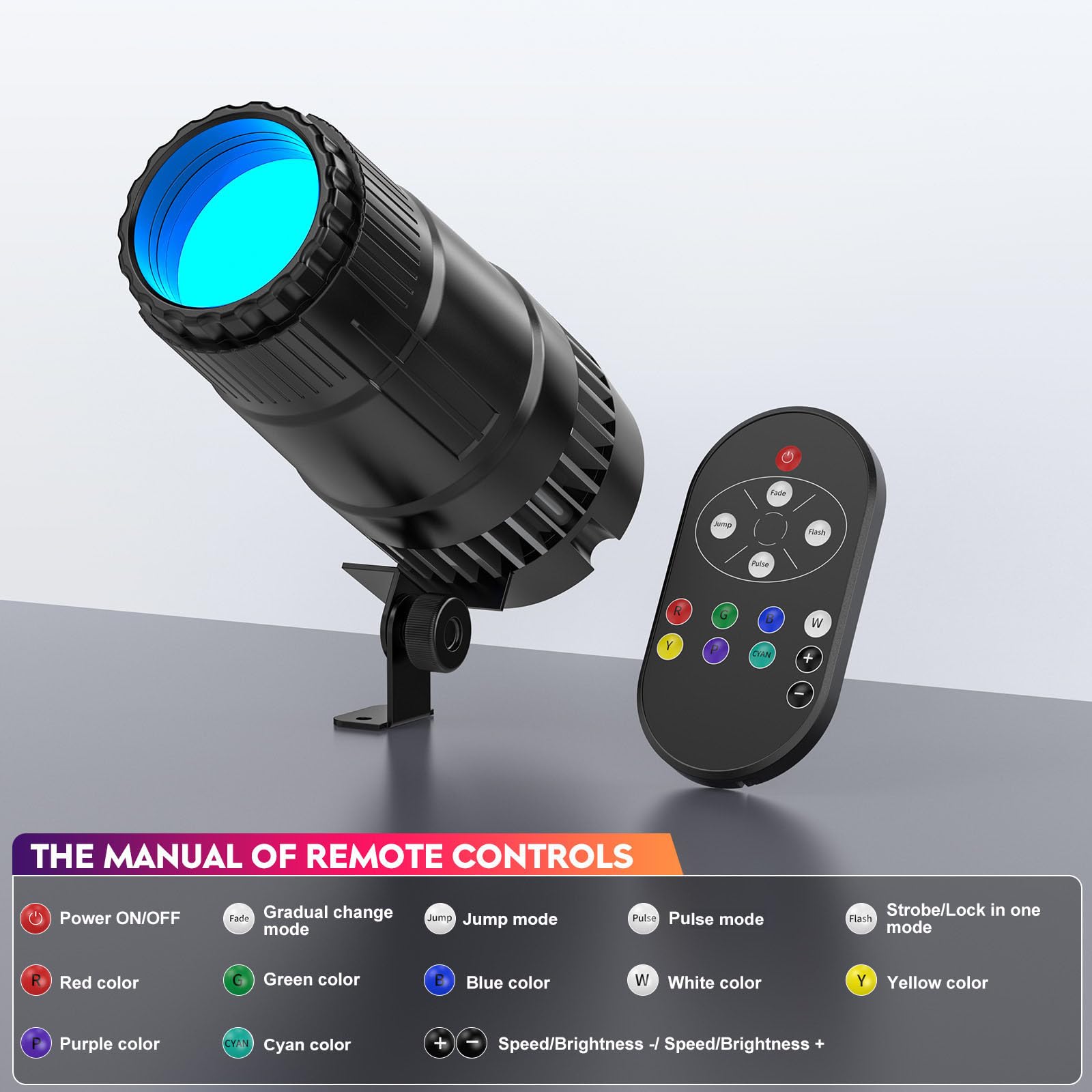 20W Pinspot Light With Remote,Rgbwyp+Cyan Led Beam Spot Lights,Ultra Bright Mirror Disco Ball Spotlight Stage Light For Dj Disco