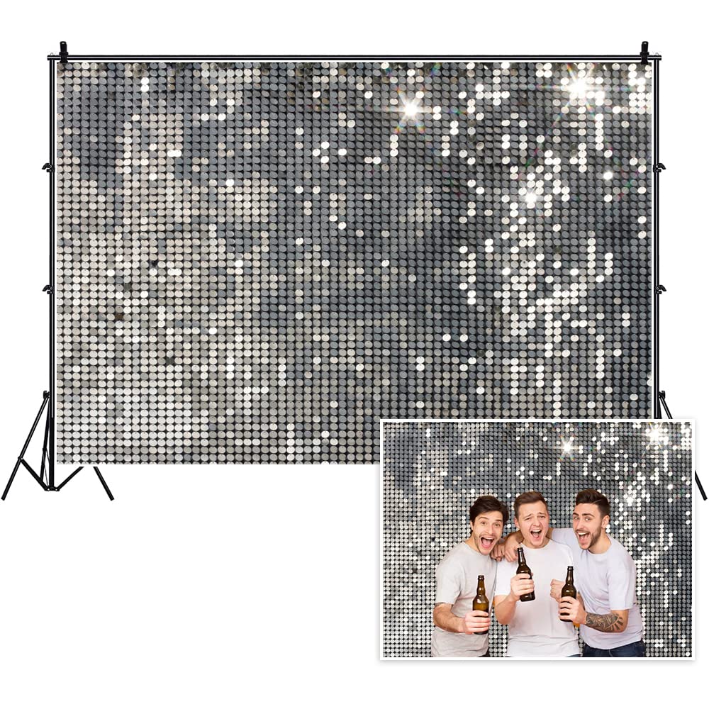 Yeele 15X10Ft Silver Shimmer Backdrop Silver Round Sequin Shimmer Wall Photography Background For Wedding Bachelorette Graduatio