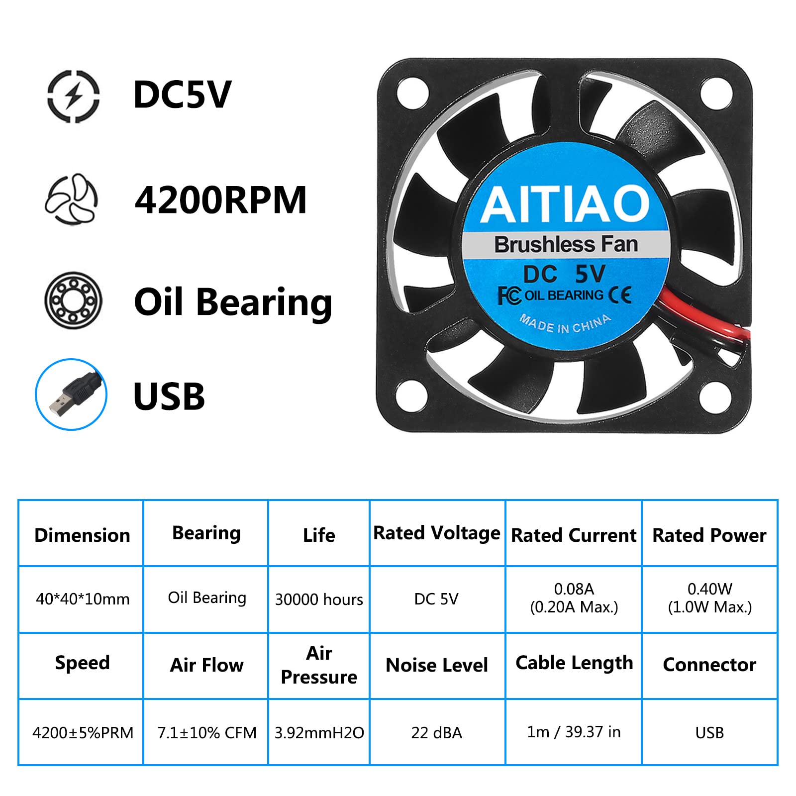Aitiao 6Pcs 40Mm Usb Brushless Cooling Fan 40Mm X10Mm Dc 5V Quiet Cooling Fan 4010 Mini Computer Fan For Small Appliances Series