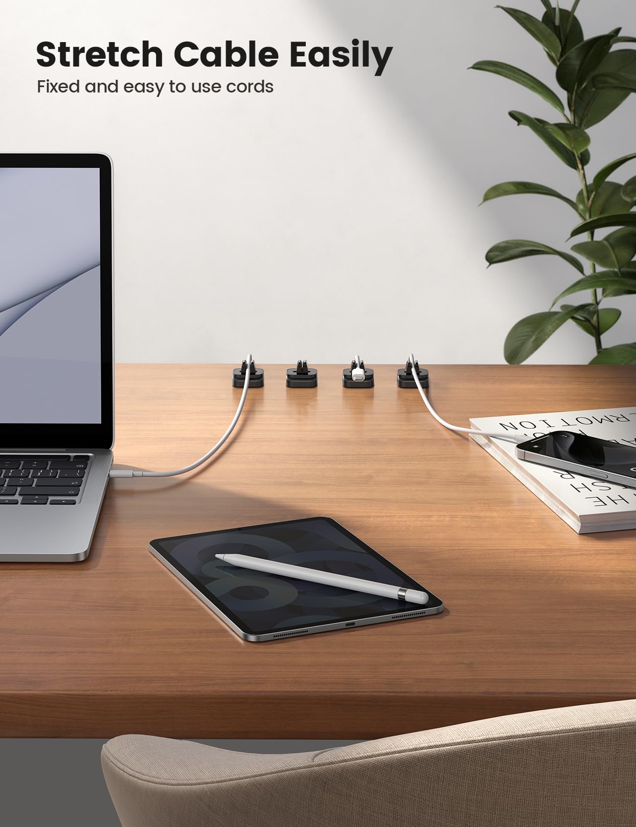5Pack Cable Spring Holder Clips, Cord Organizer For Desk   Lamicall Adjustable Cord Wire Holder Keeper, Phone Charger Cord Organ